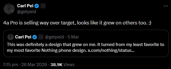 Carl Pei Nothing Phone 4a Pro sales target Twitter Carl Pei Nothing Phone 4a Pro sales target Twitter