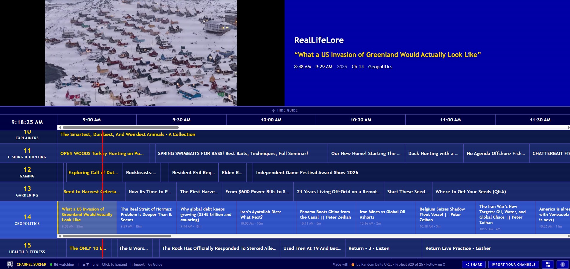 Channel surfer web interface