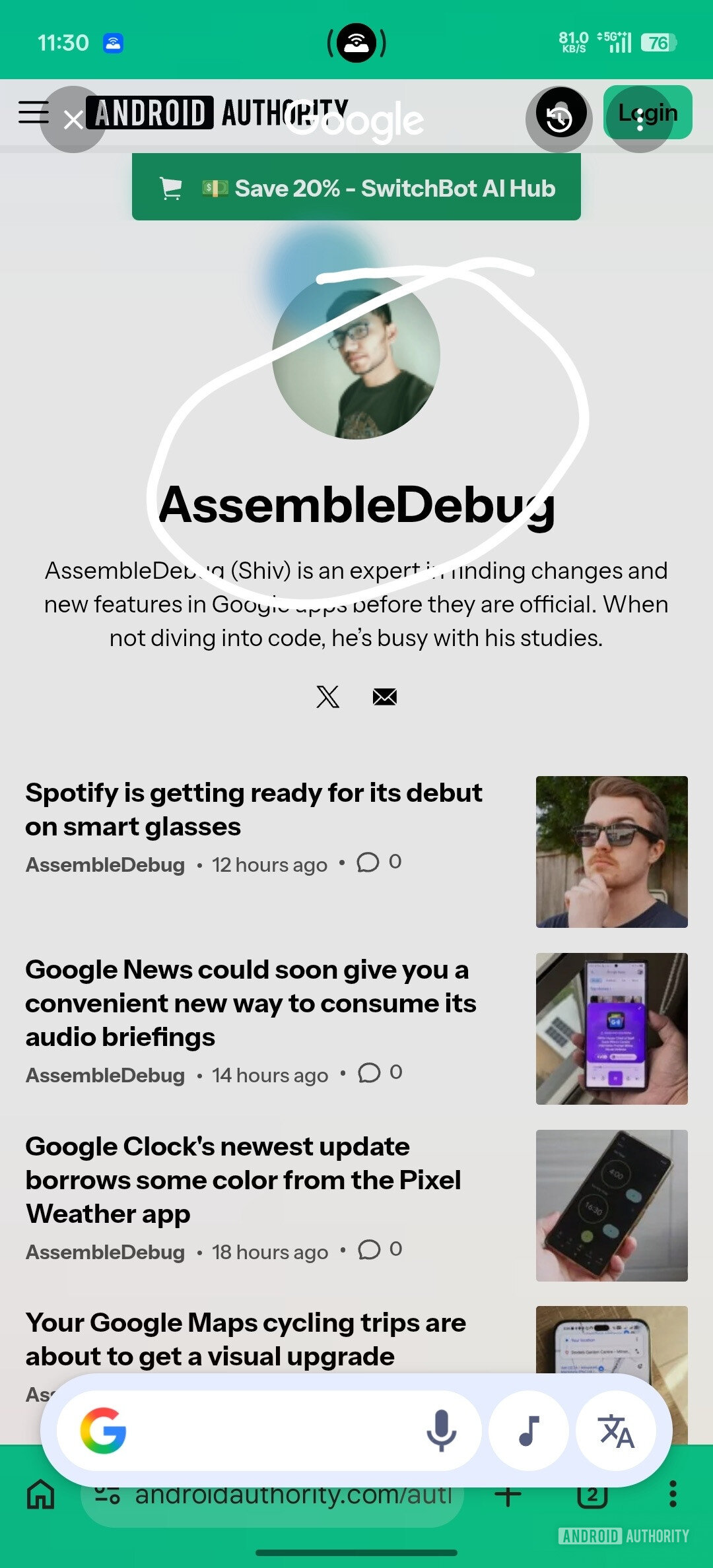 Circle To Search White with color at the end