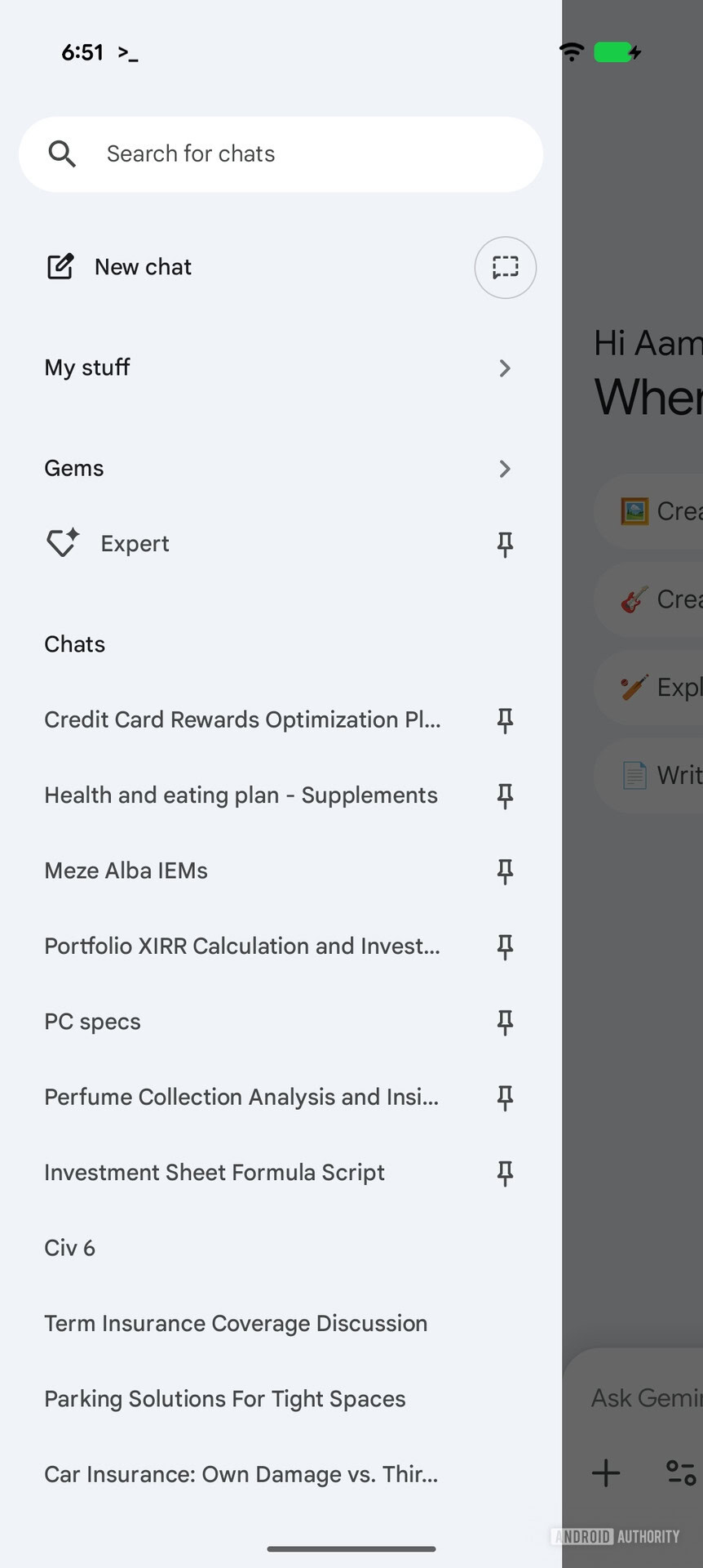 Gemini Android app Current UI