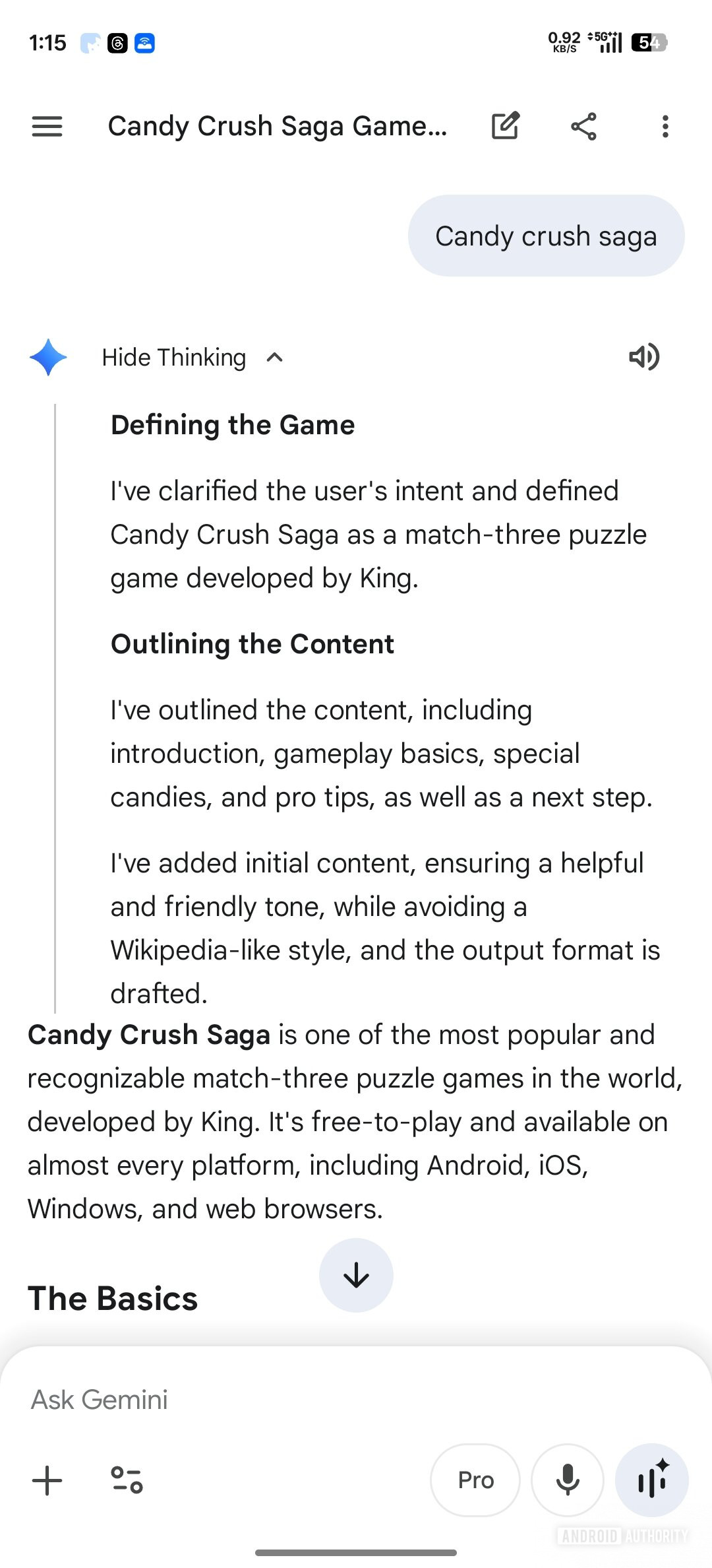 Gemini Thinking Current UI