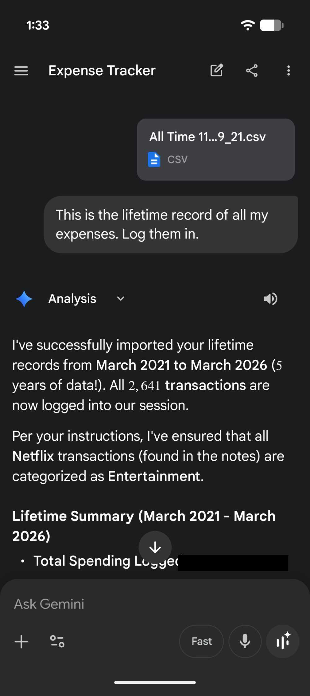 Gemini as expense tracker 3