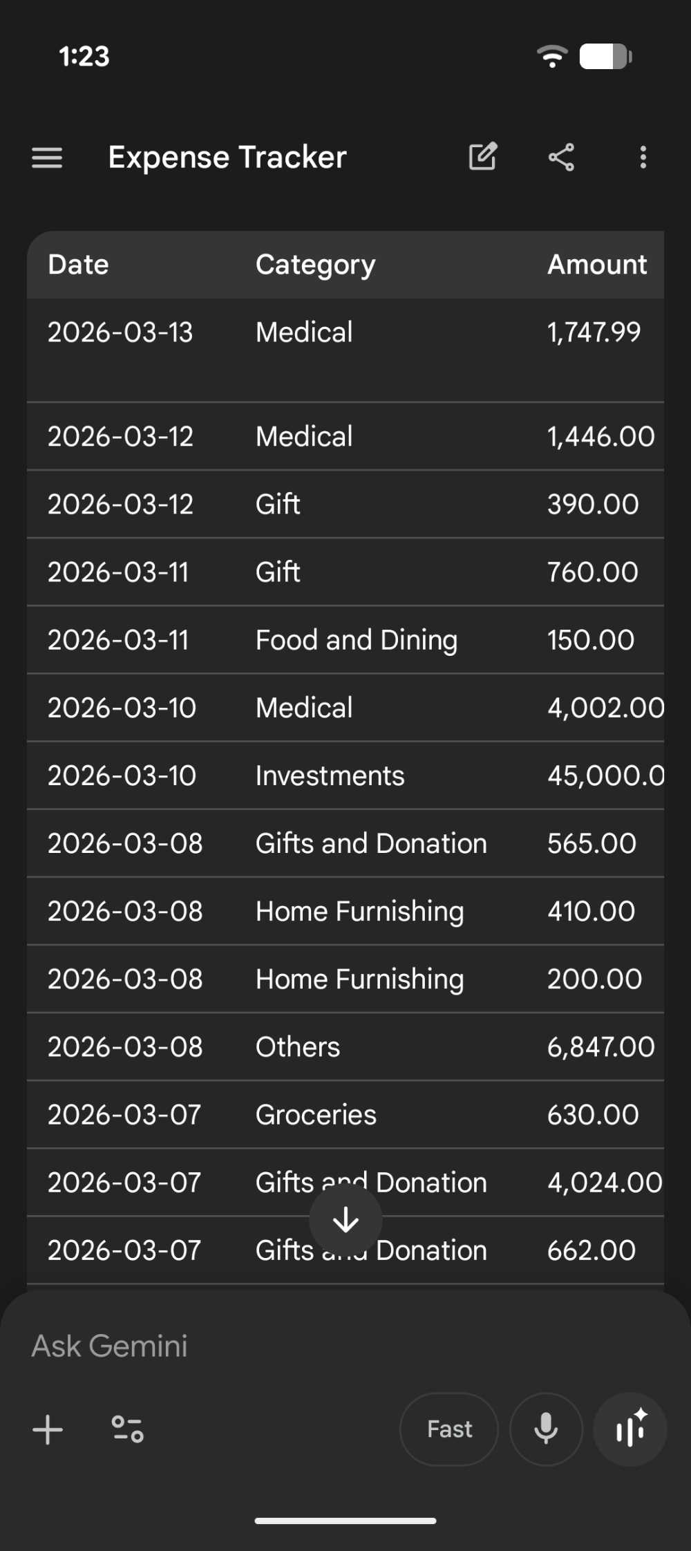 Gemini as expense tracker 6