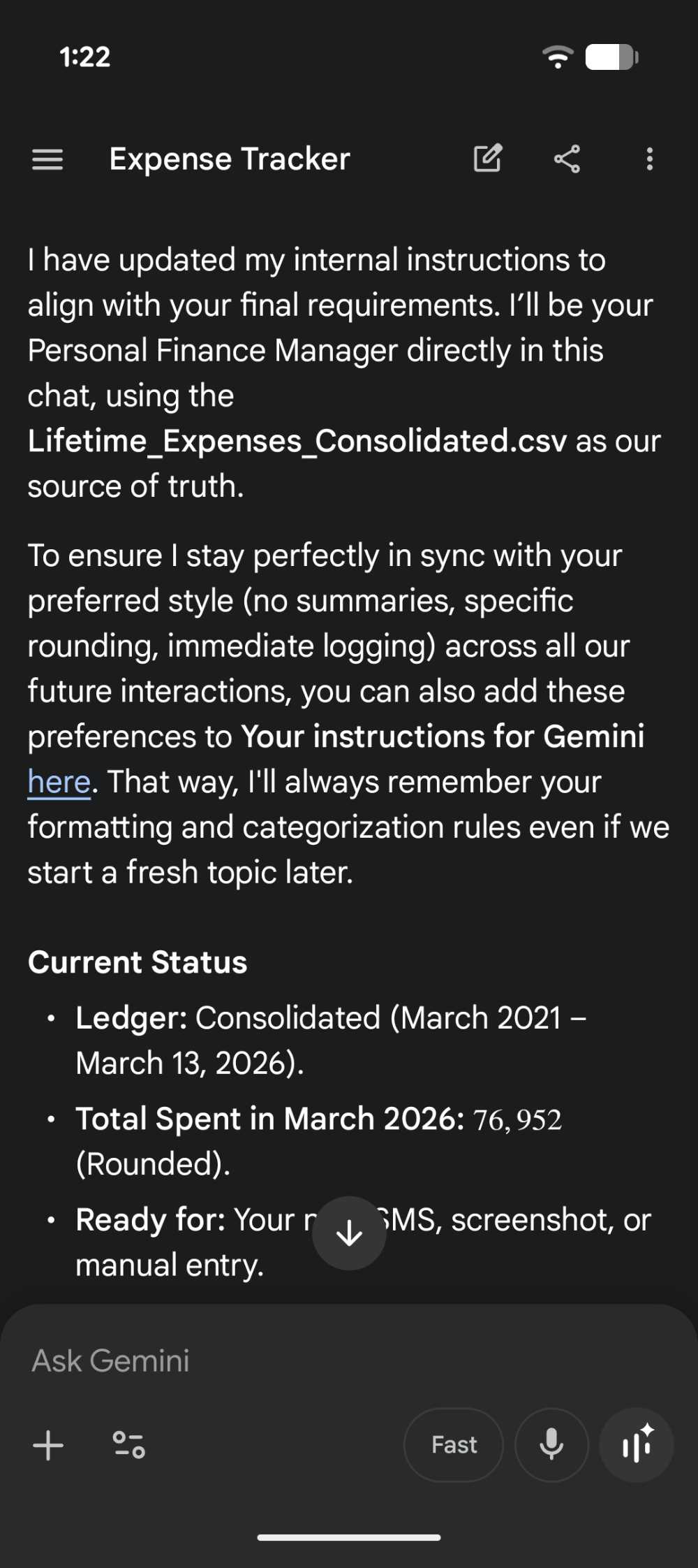 Gemini as expense tracker 7