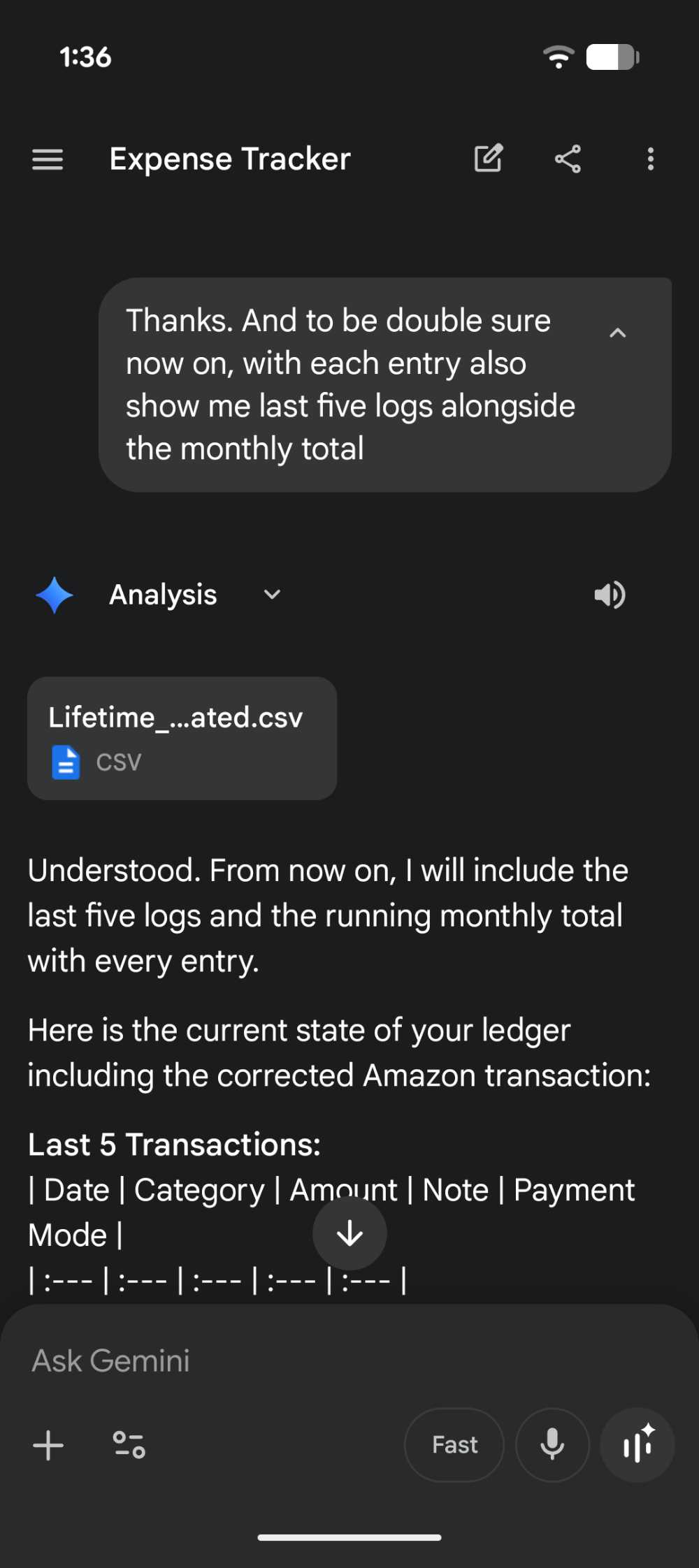 Gemini as expense tracker 8