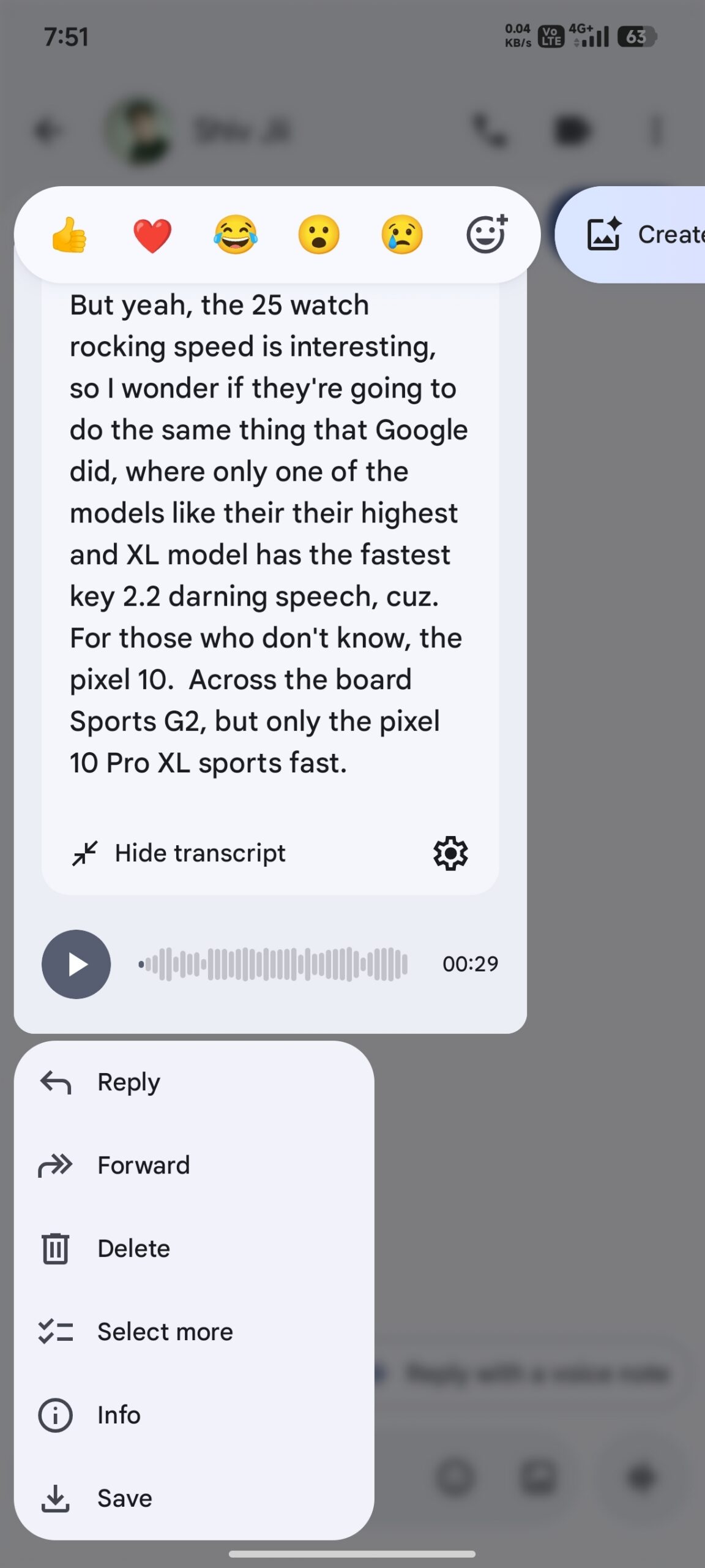 Google Messages Copy voice message transcript Current UI