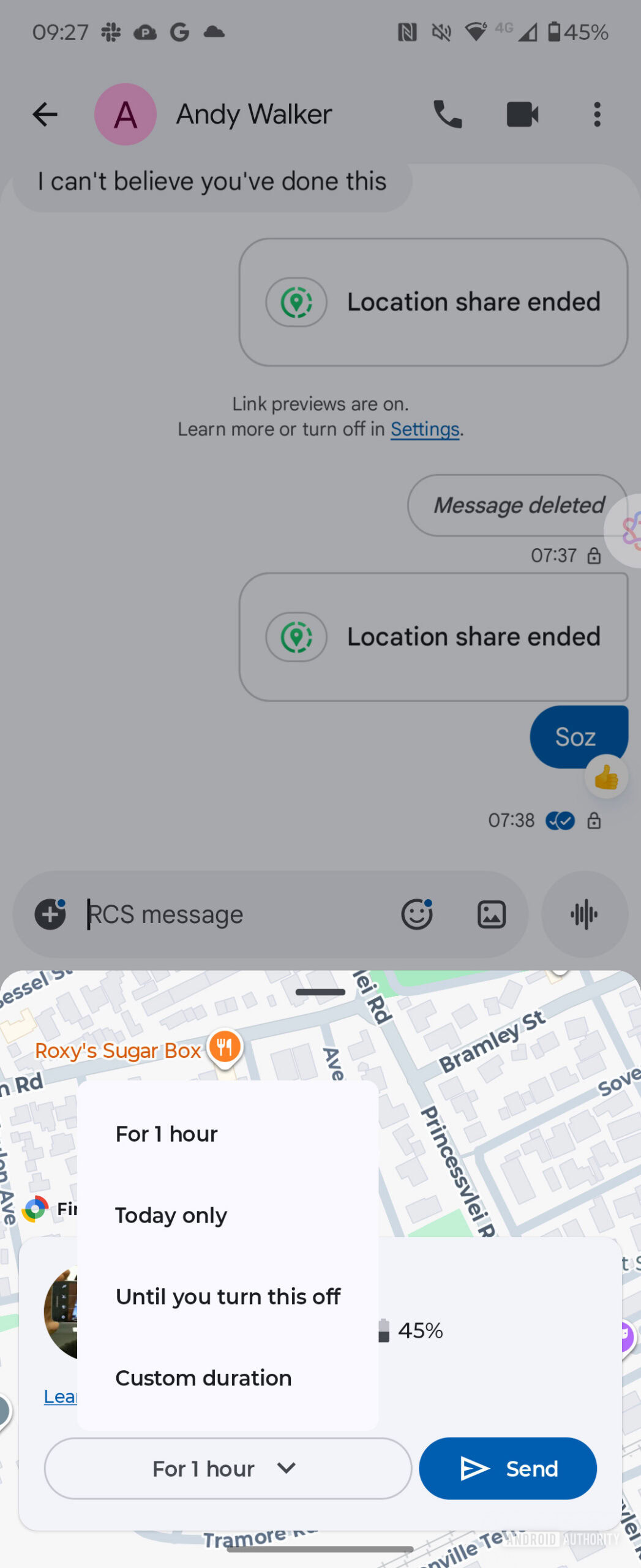 Google Messages realtime location sharing 3