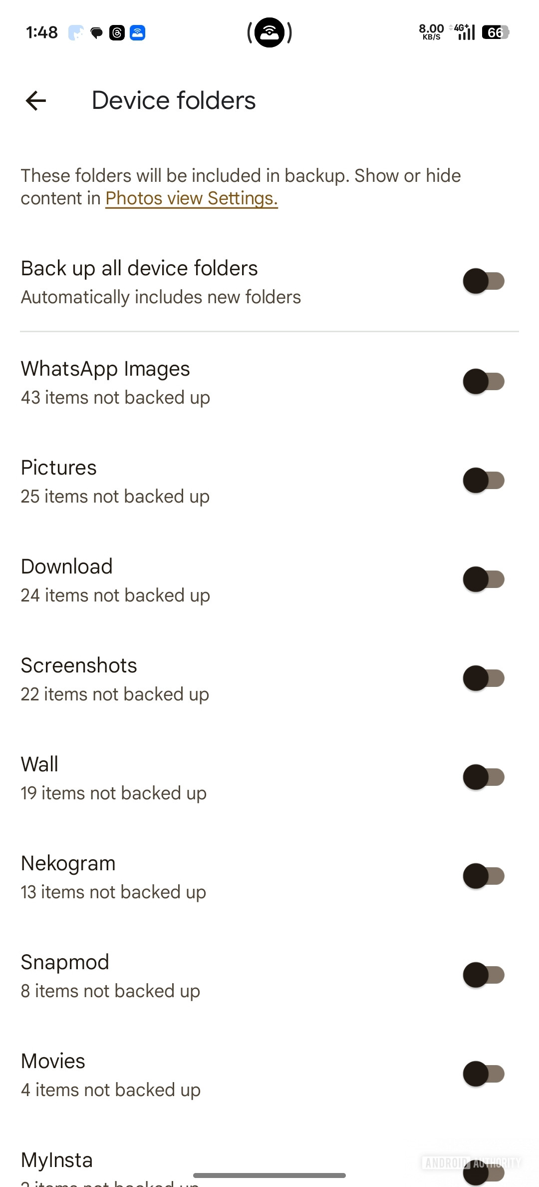 Google Photos Backup device folders Current UI