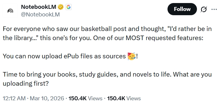 NoptebookLM ePub support