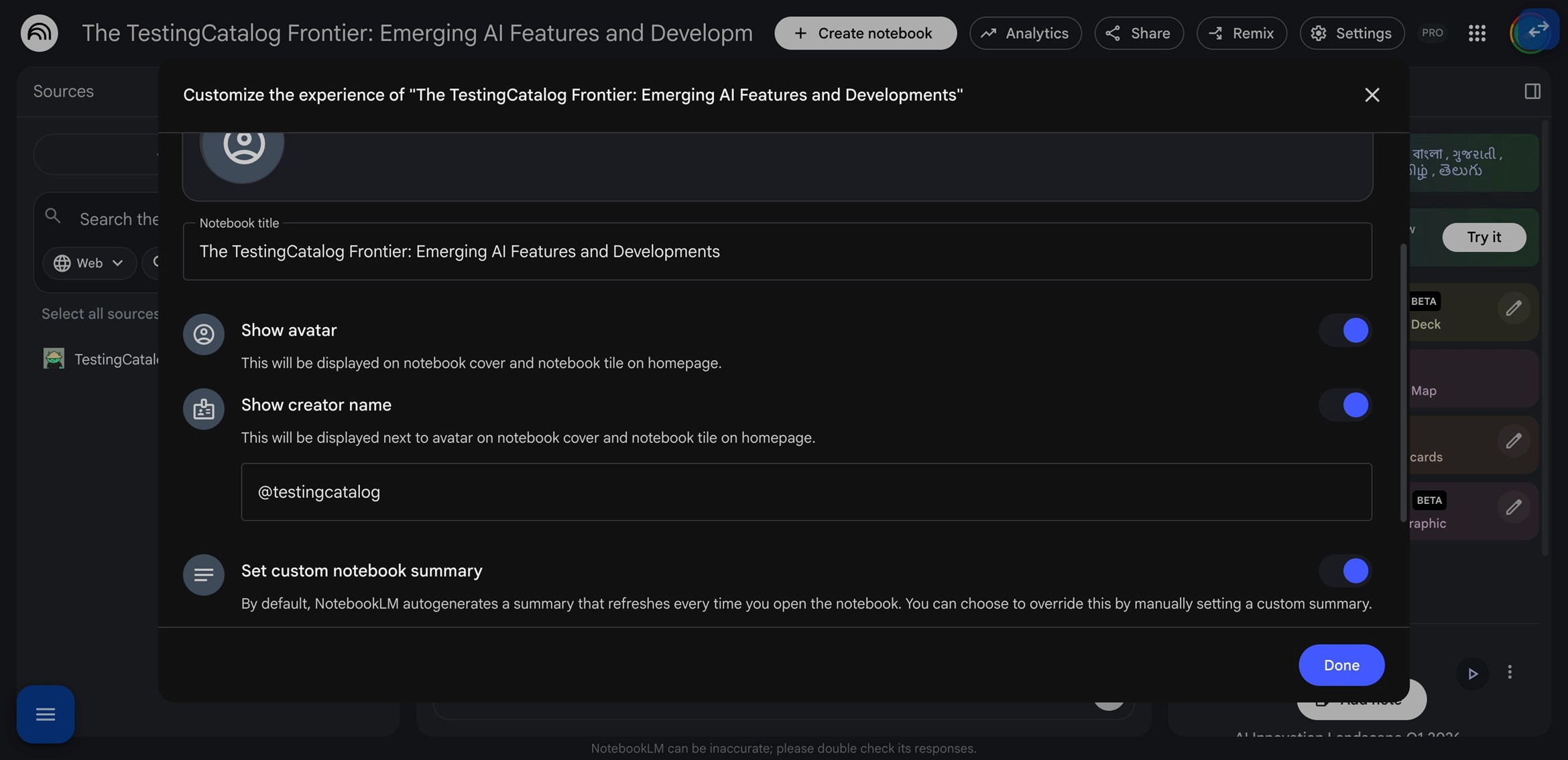 NotebookLM Notebooks Customization Options Leak