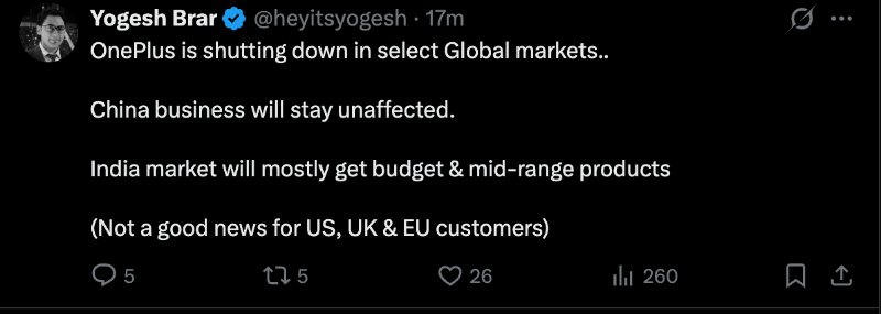 OnePlus global shutdown rumor yogesh brar