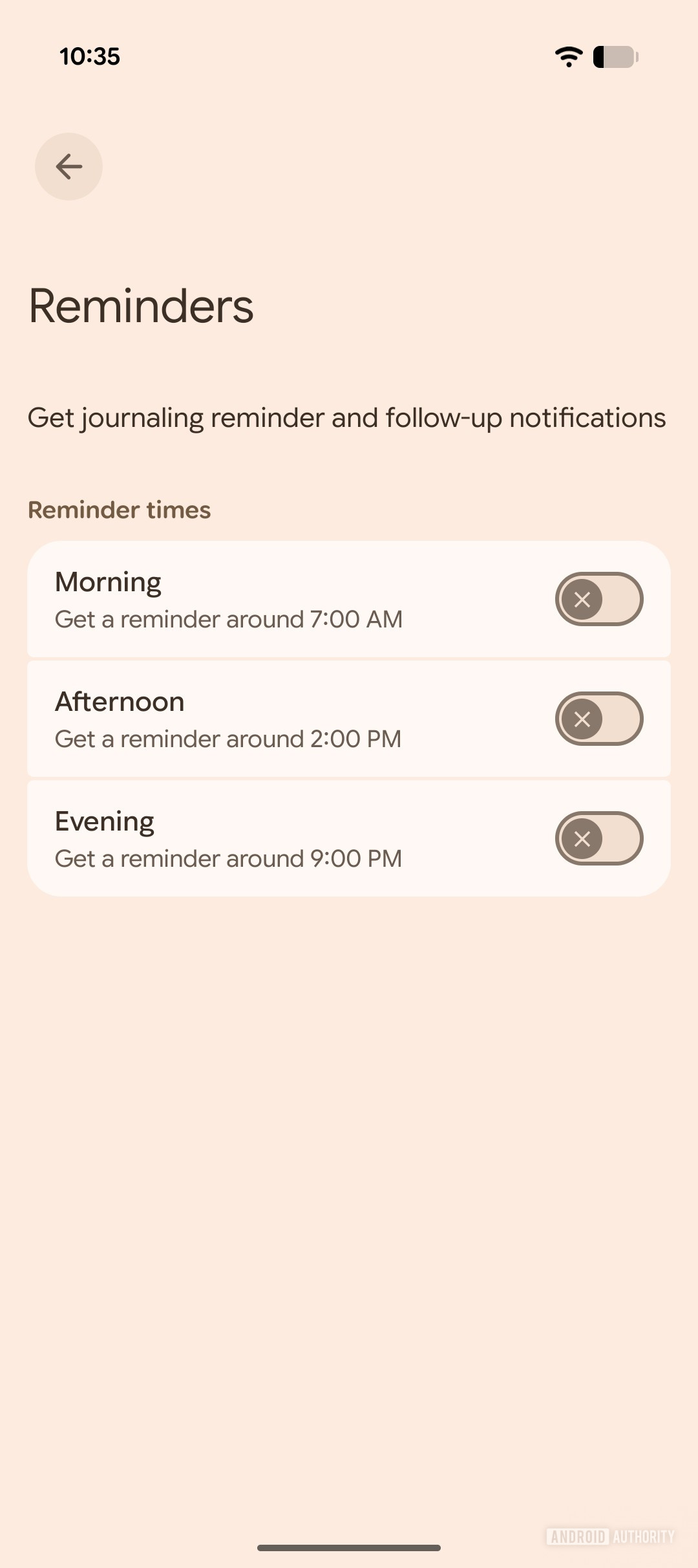 Pixel Journal Reminders Options