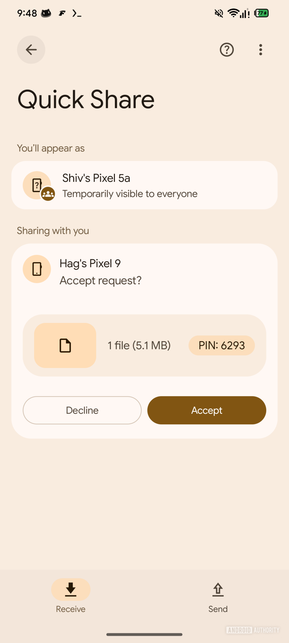 Quick Share Accept Request