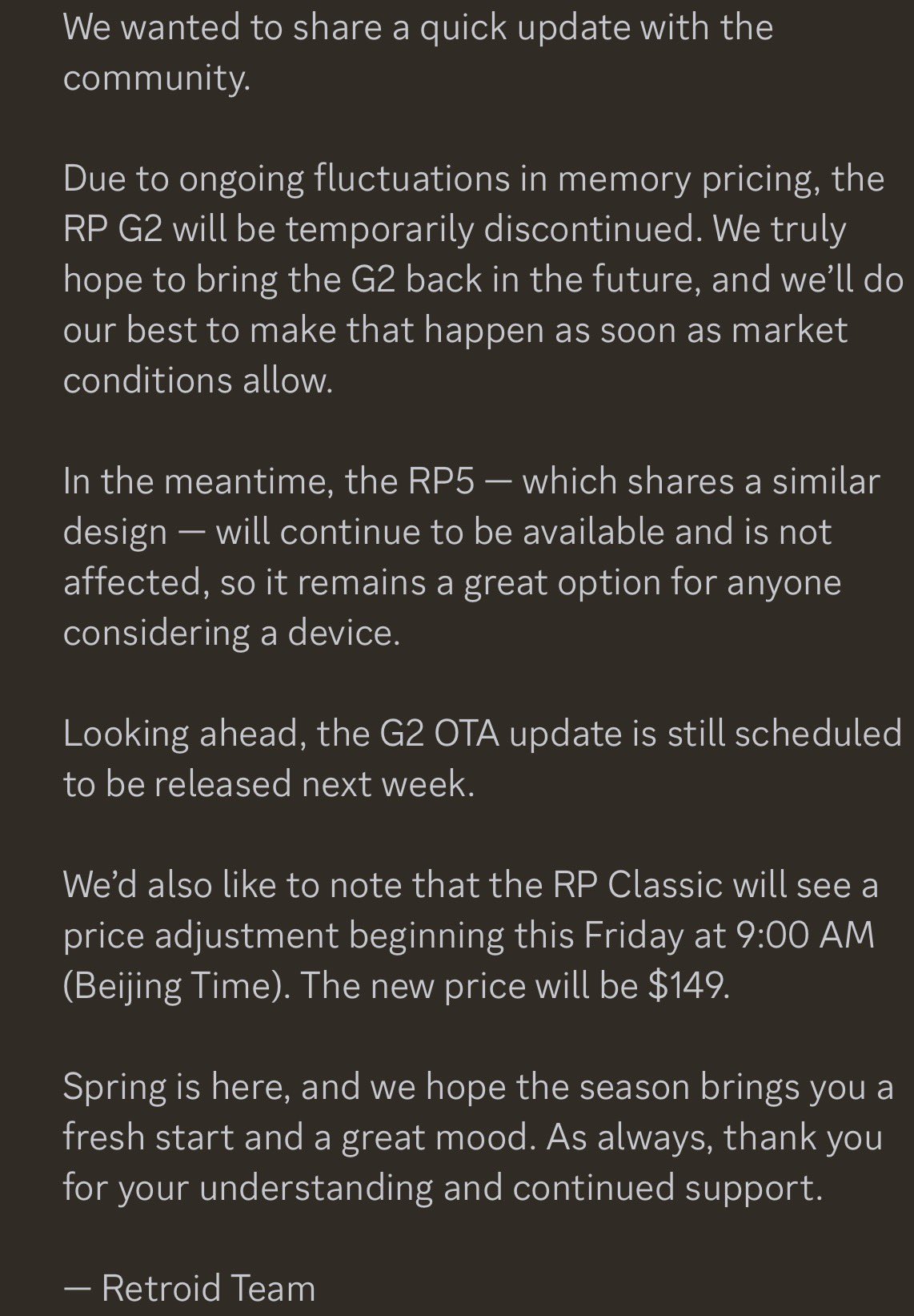 Retroid discontinues Pocket G2