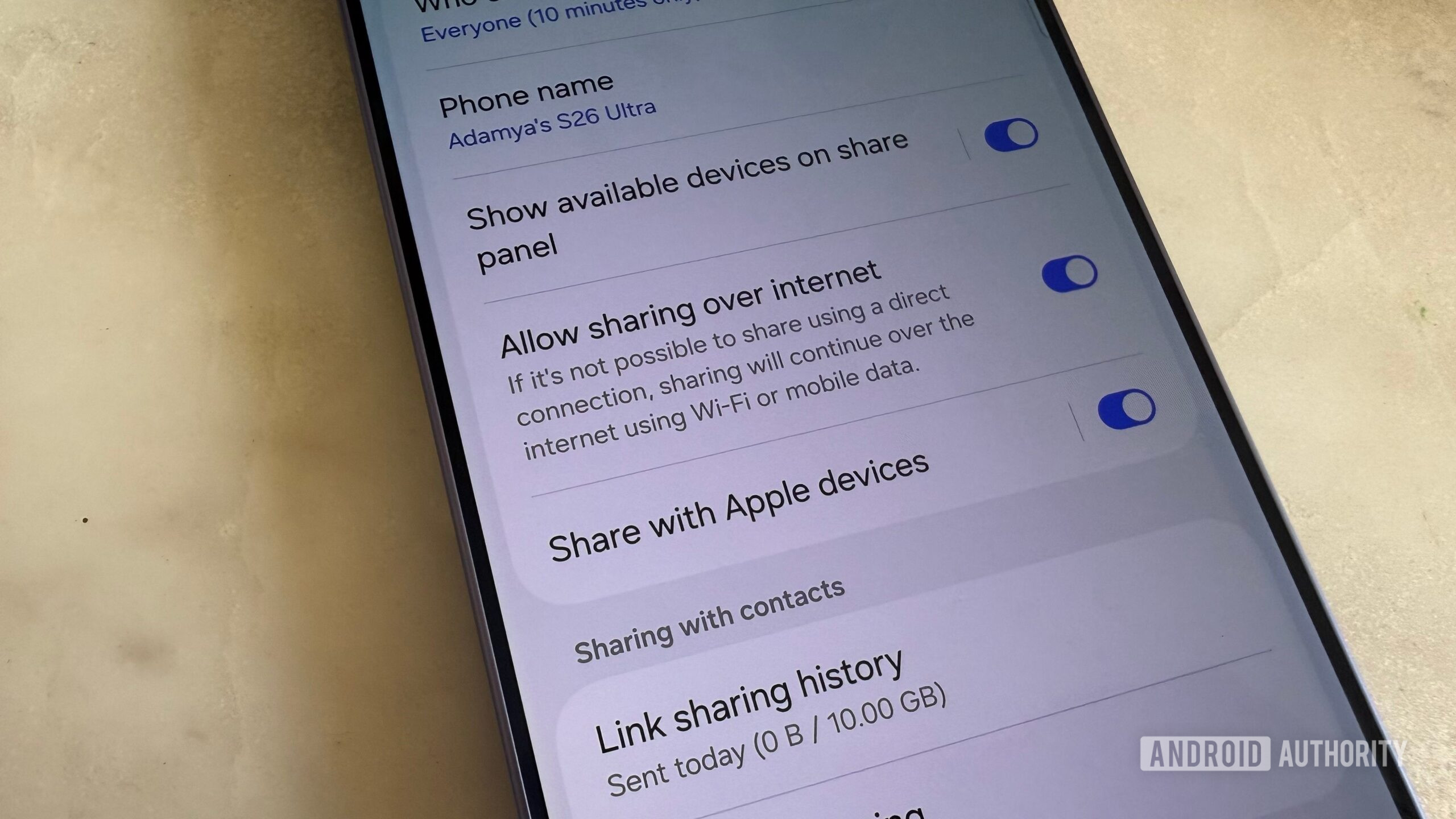 Samsung Galaxy S26 Ultra Share with Apple Devices Setting