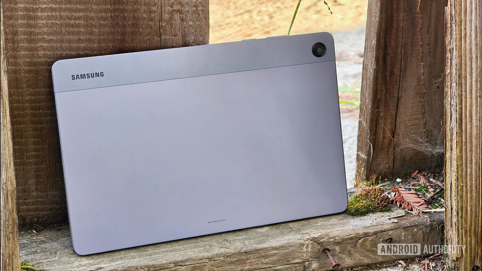 Samsung Galaxy Tab A15 Plus 5G review image showcasing the tablet's gray metal back