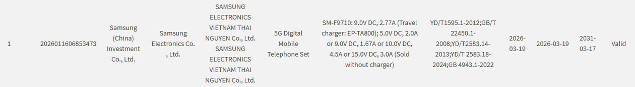 Samsung Galaxy Wide Fold 8 3C charging Samsung Galaxy Wide Fold 8 3C charging