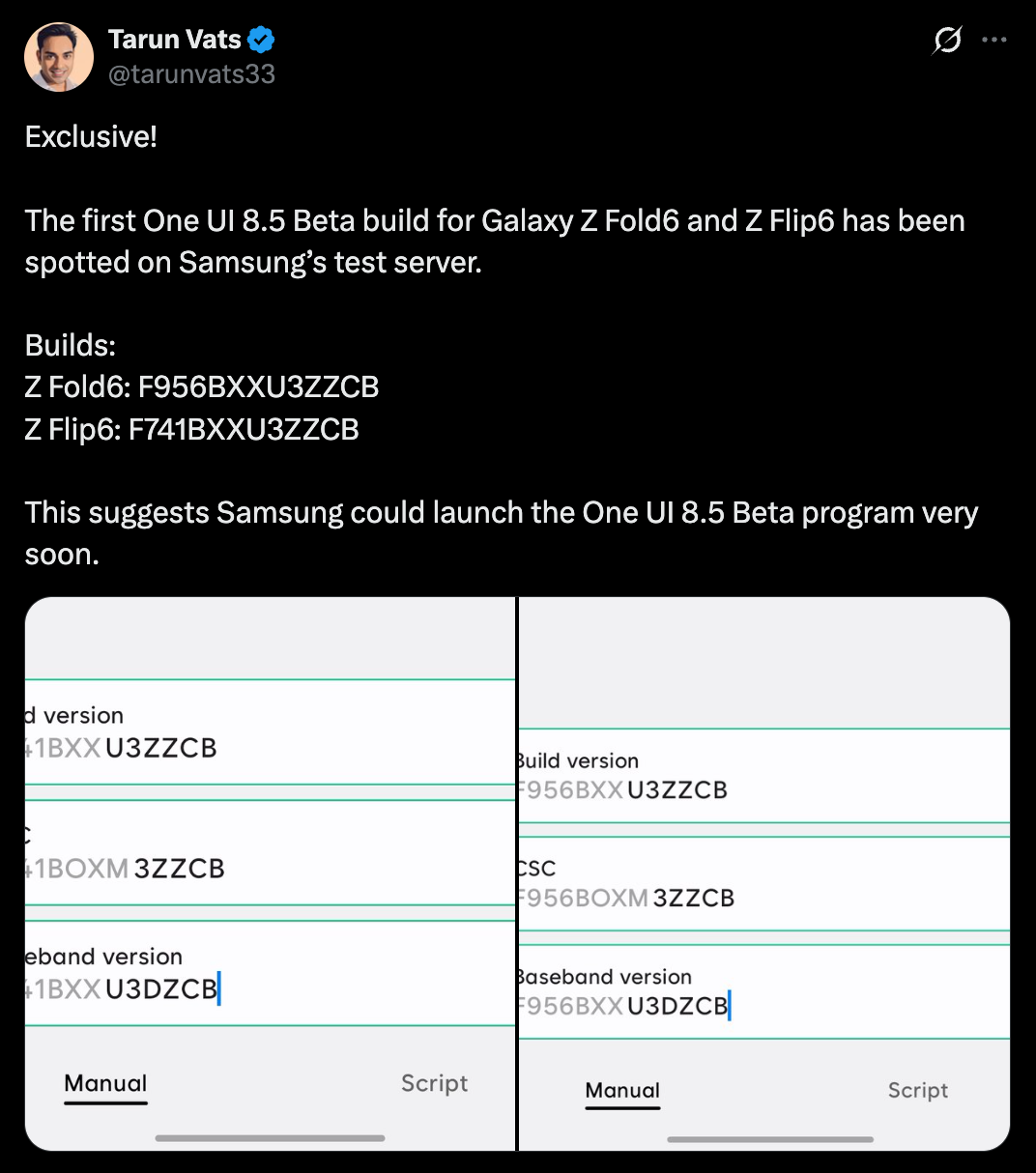 One UI 8.5 beta for Galaxy Z Fold 6