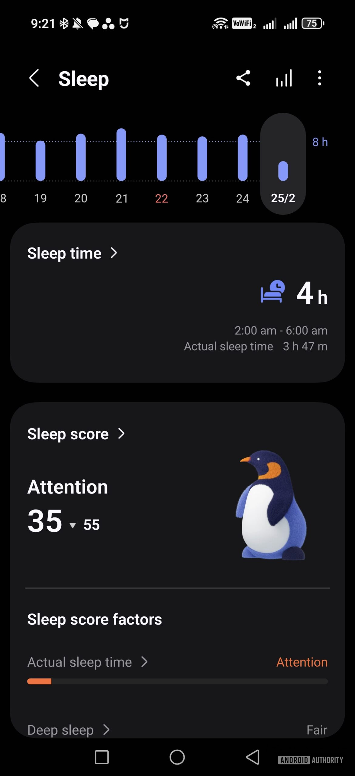 a poor sleep score in samsung health