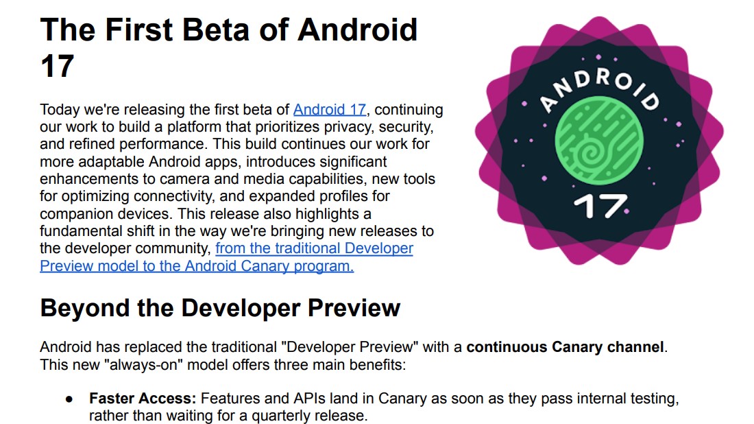 android 17 announcement old