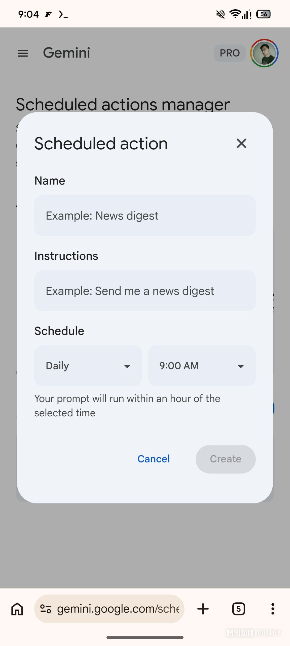 gemini scheduled actions page web ui 1