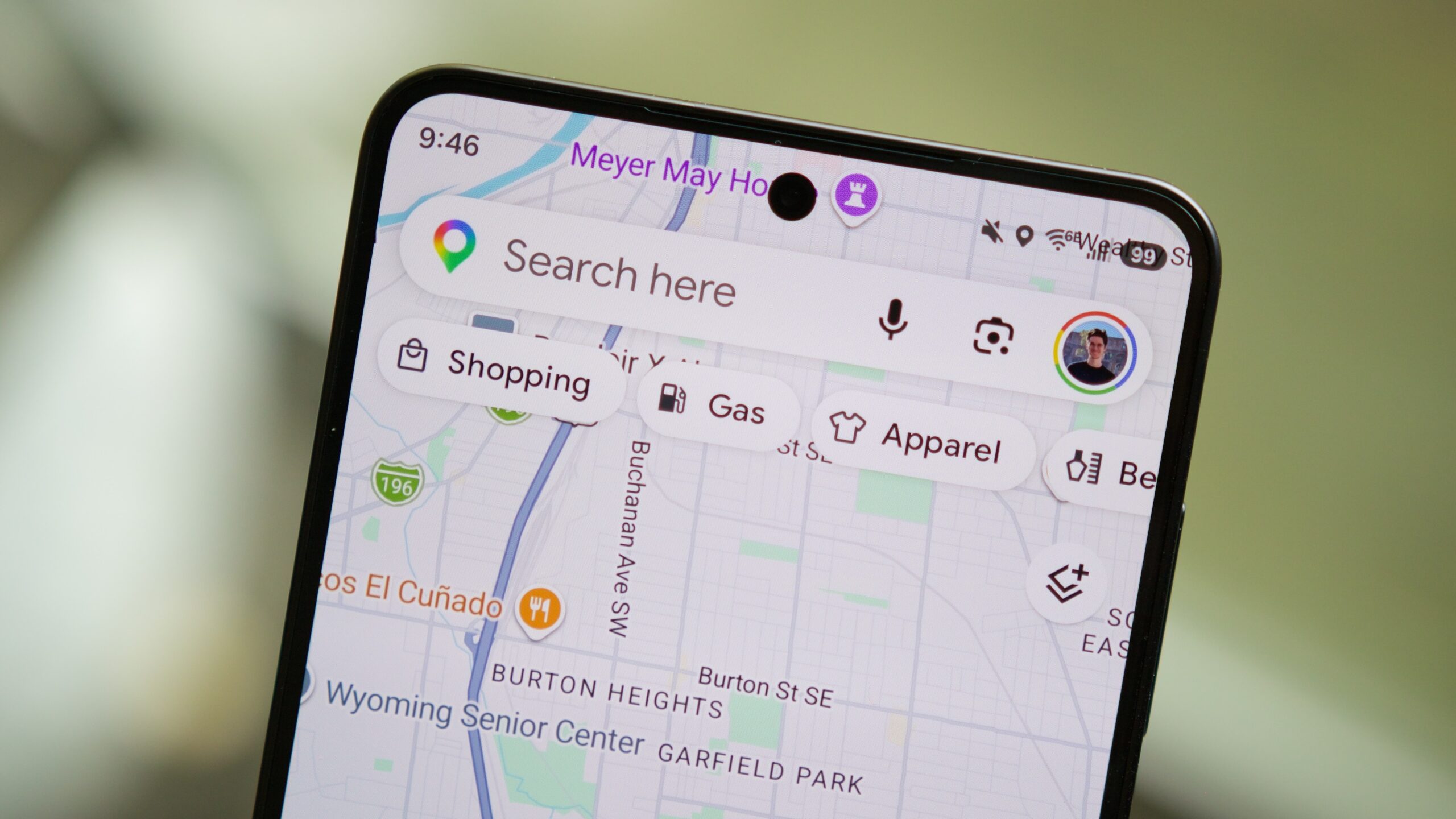 Google Maps search bar with the "Gas" button below it.