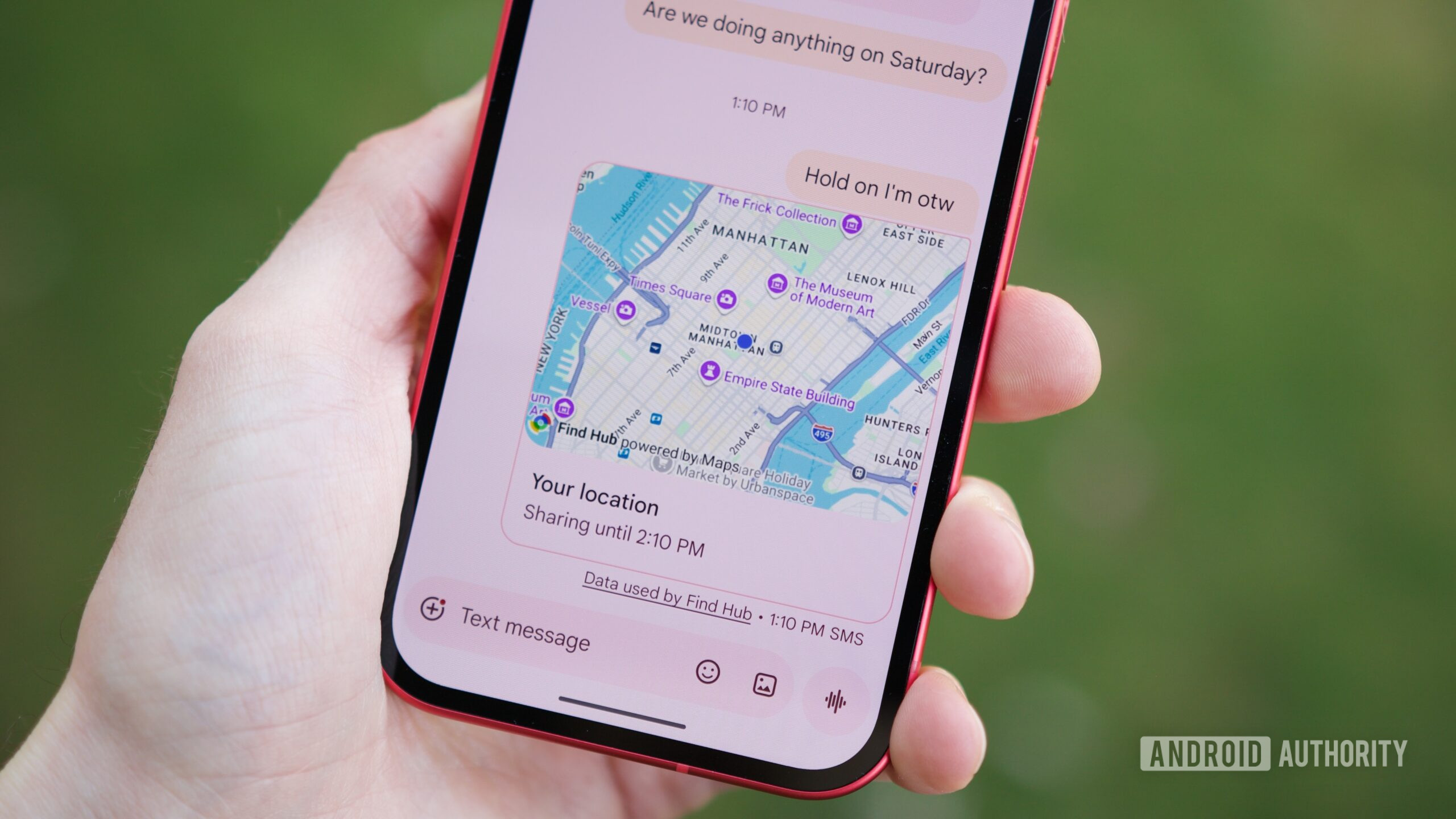 A Google Messages conversation with someone sharing their real-time location.