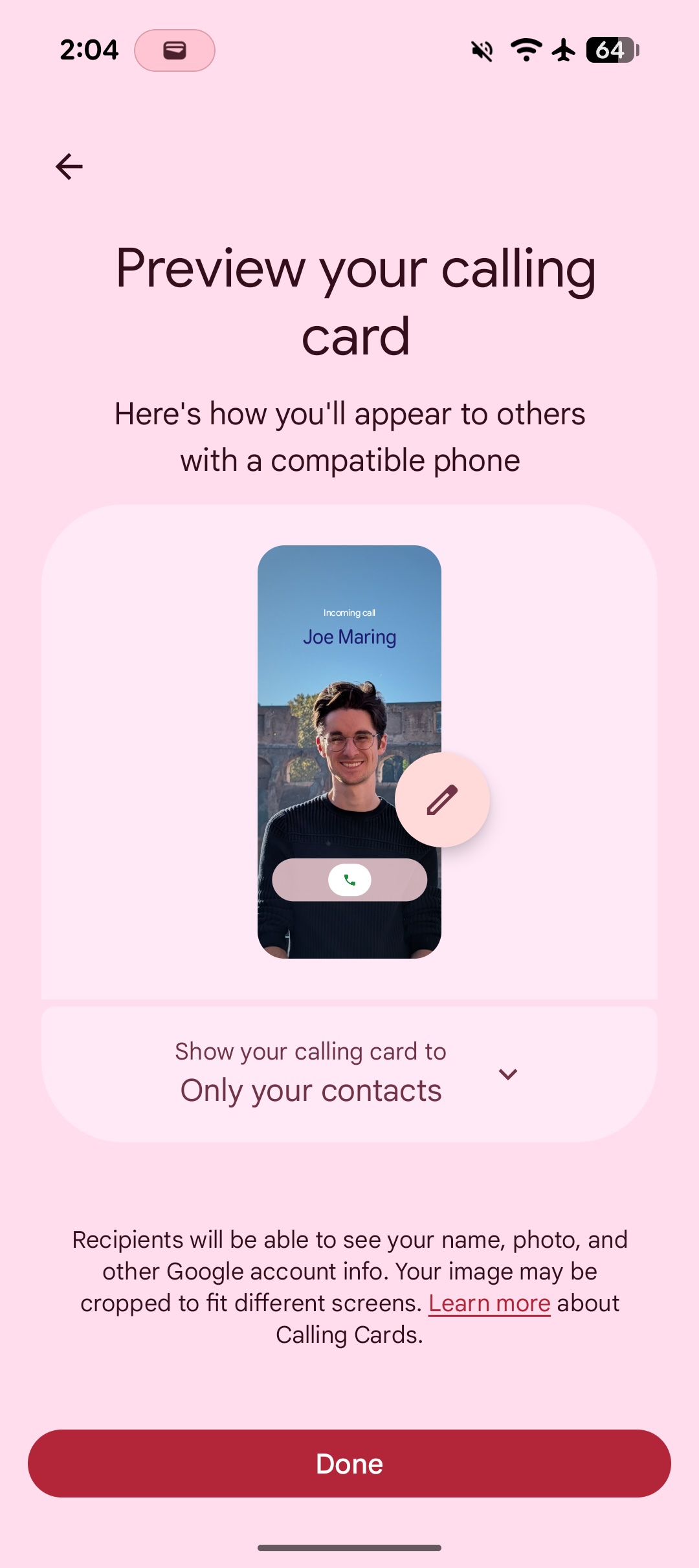 Screenshot of creating your own Google Phone Calling Card.