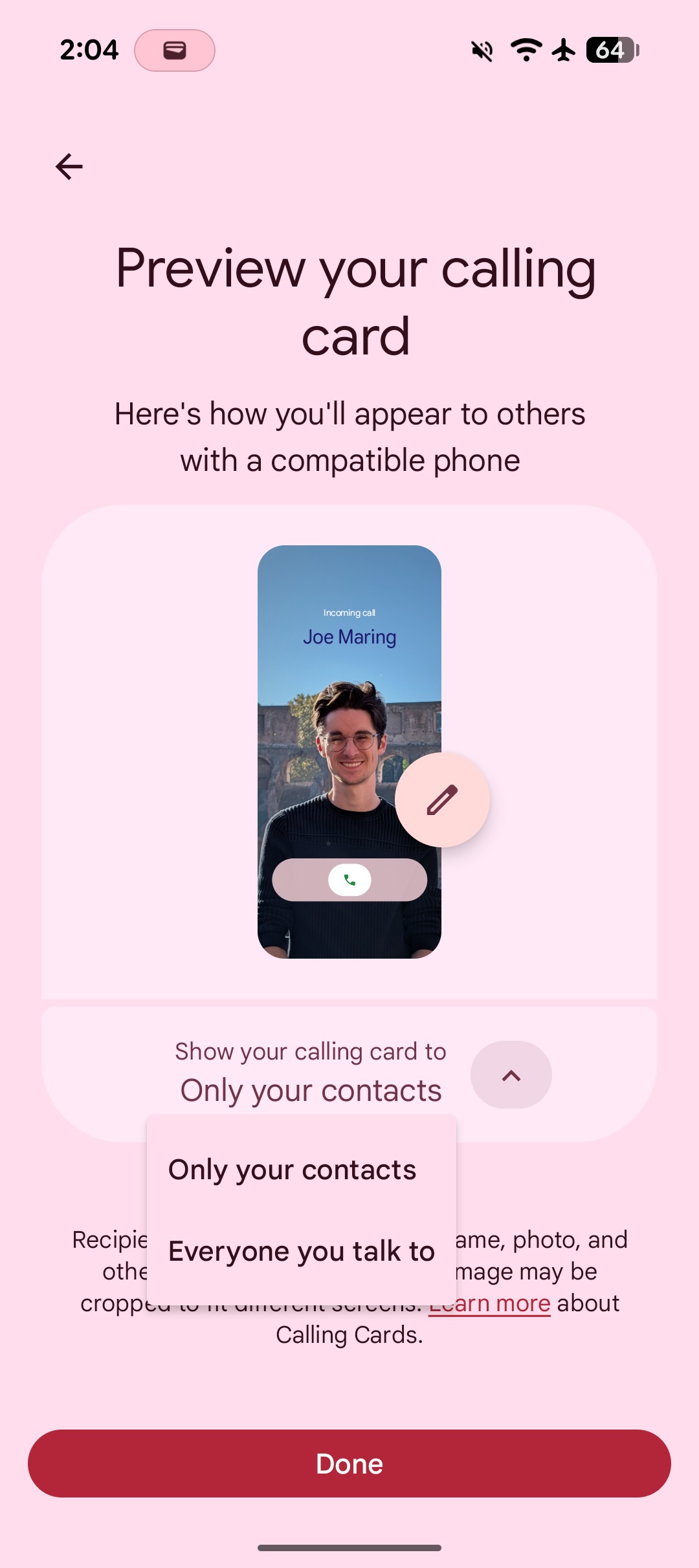 Screenshot of creating your own Google Phone Calling Card.