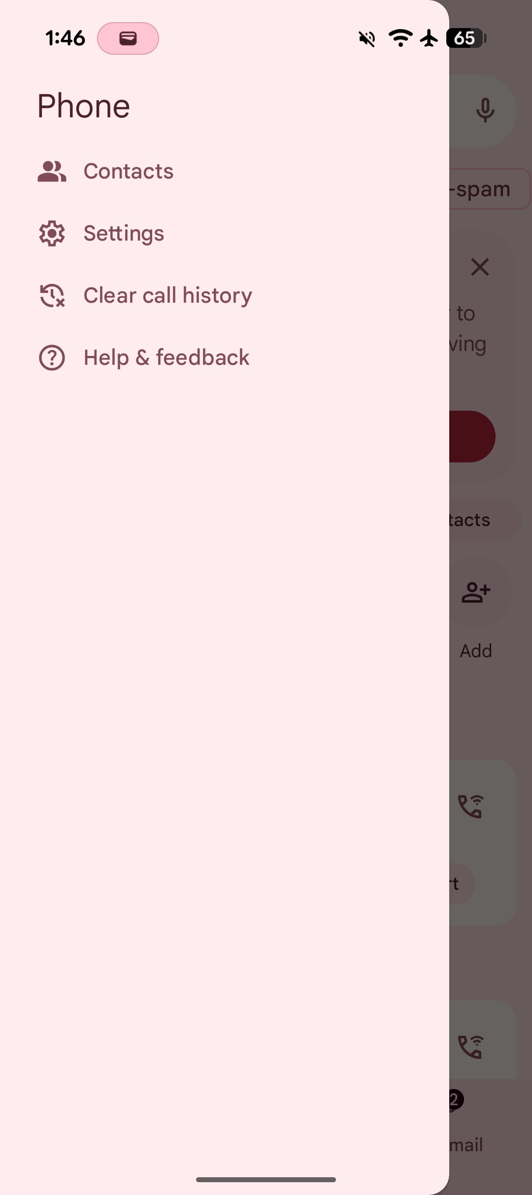 Screenshot of the Google Phone app.