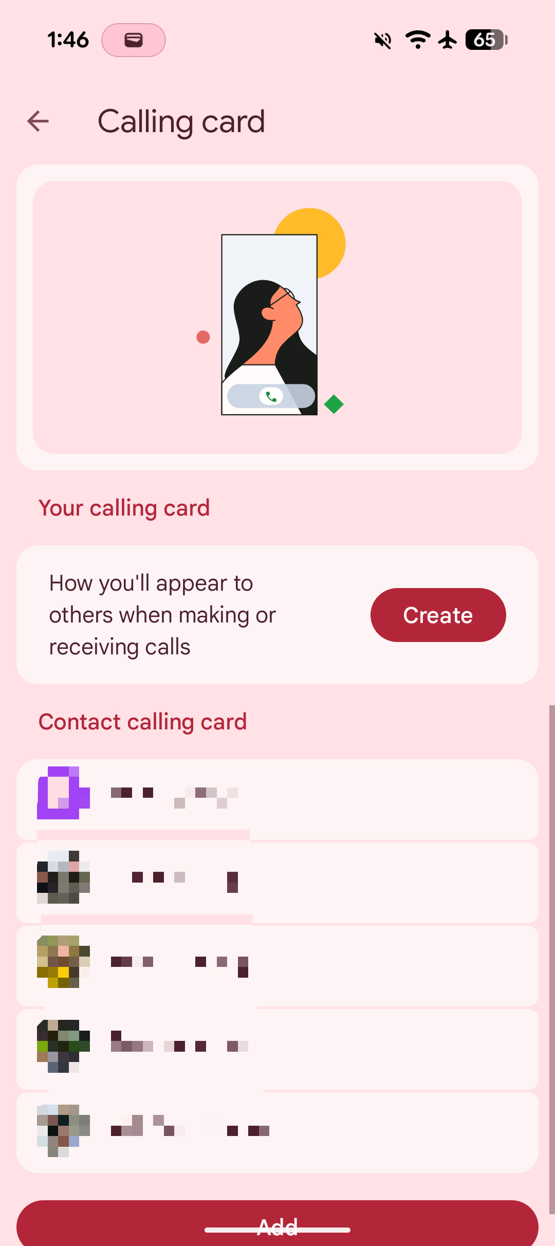 Screenshot of Calling Card settings in the Google Phone app.