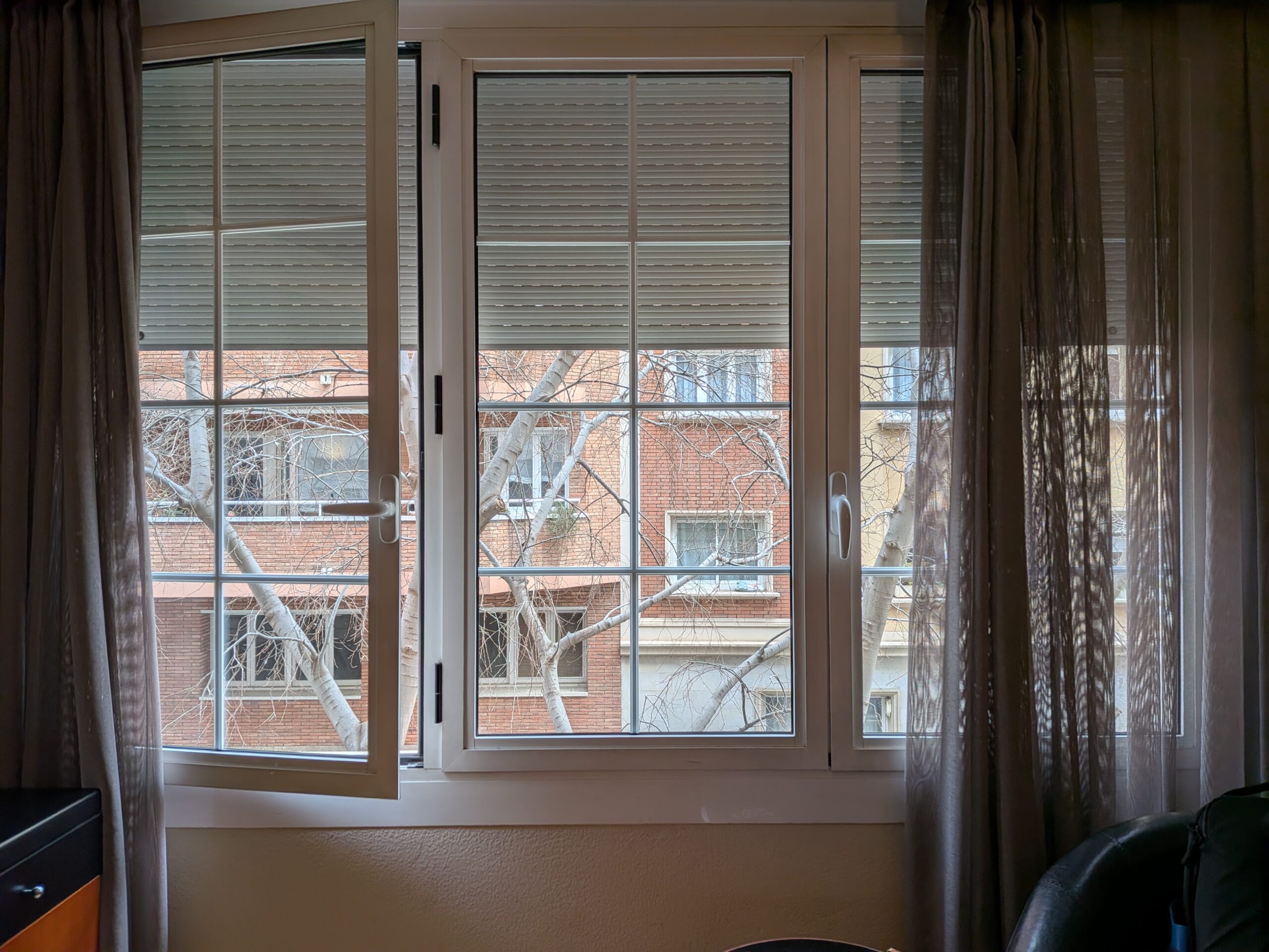 A photo of windows in a hotel room in Barcelona, captured with the Google Pixel 10a.