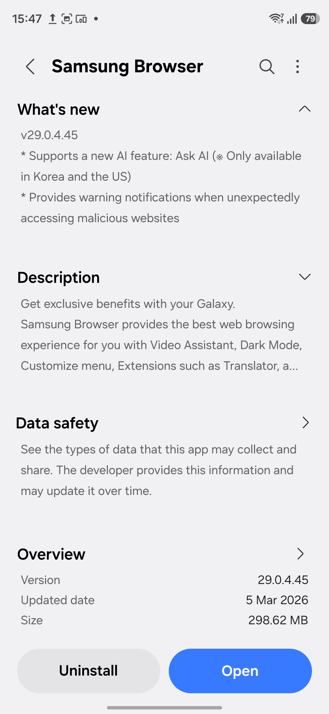 samsung browser ask ai changelog march 2026