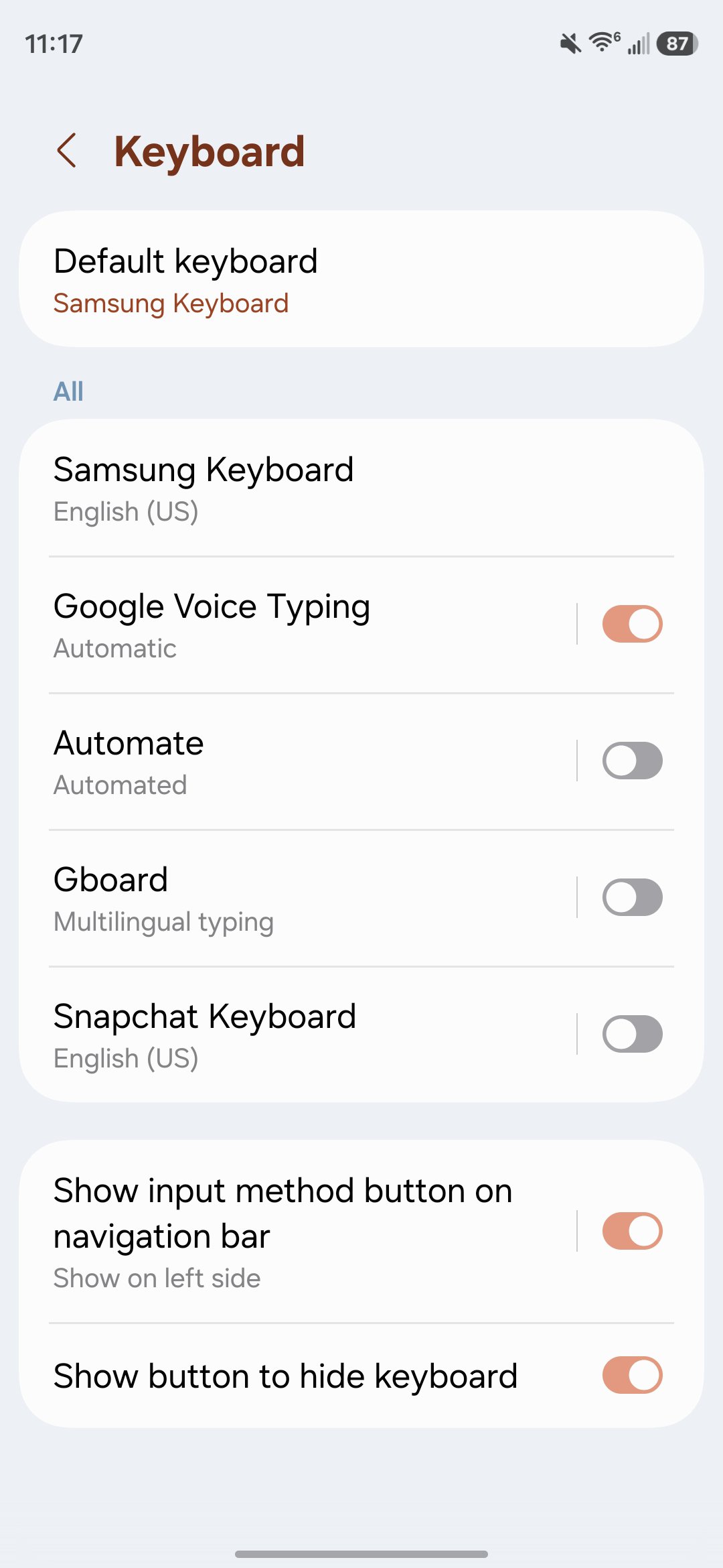Screenshot of getting rid of Samsung Keyboard on a Samsung phone.
