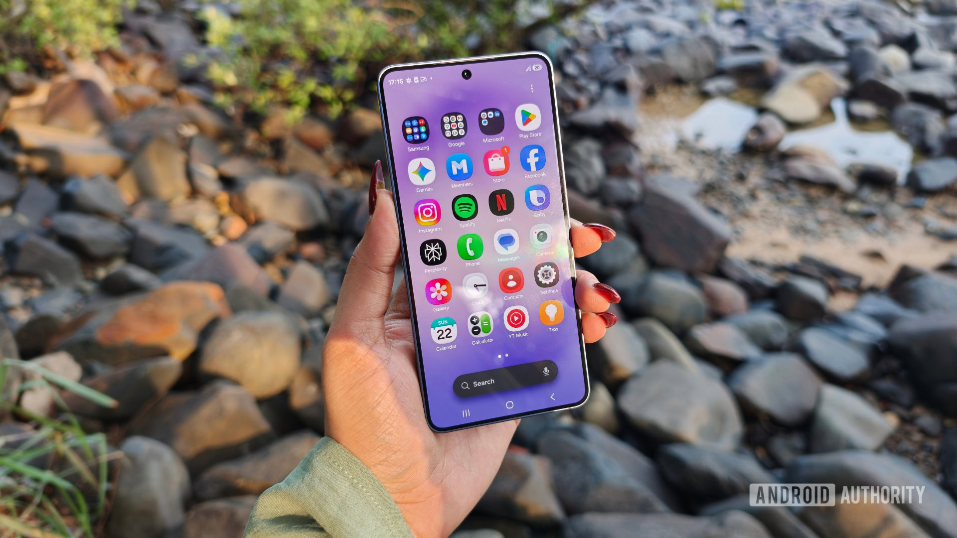 The Galaxy S26 with its display on, showing the app drawer.