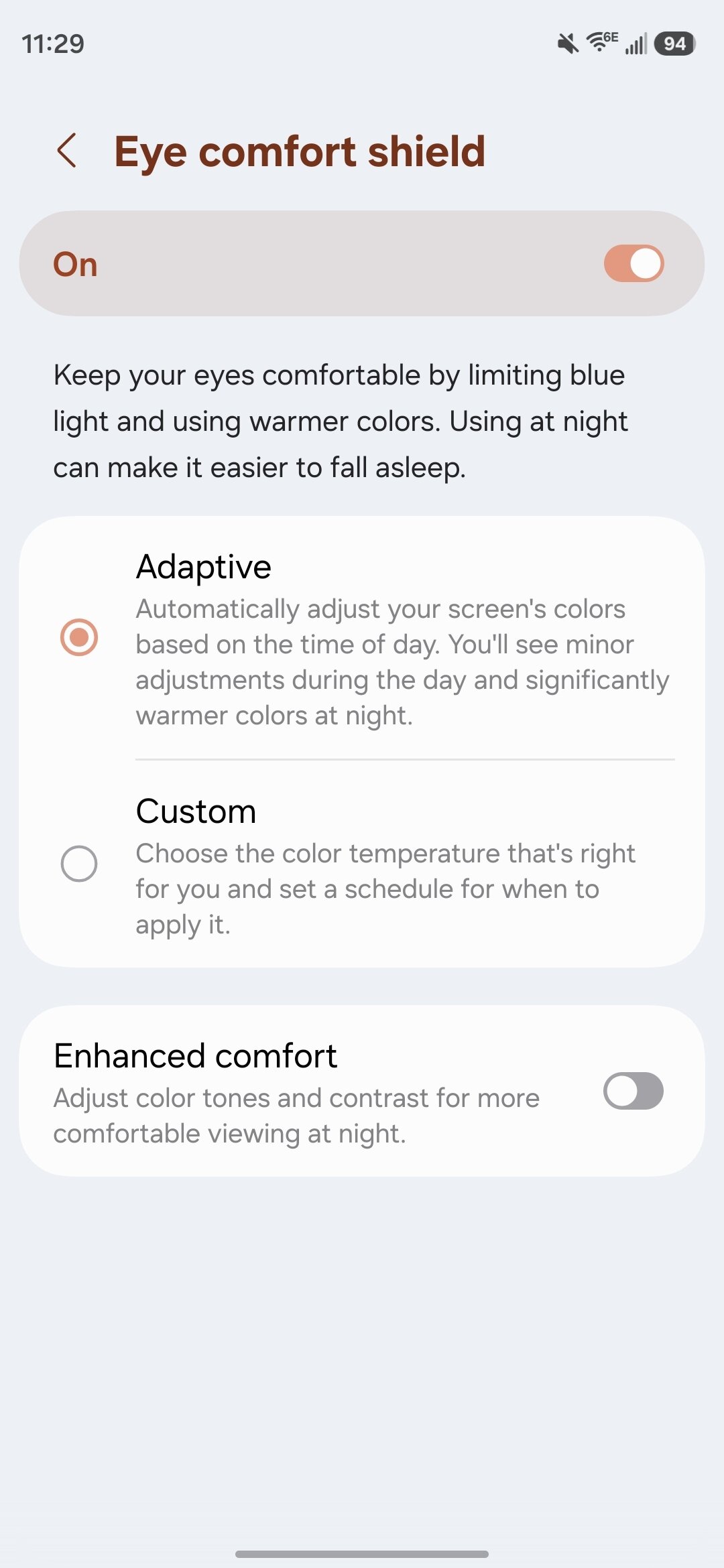 Screenshot of display settings on a Samsung phone.