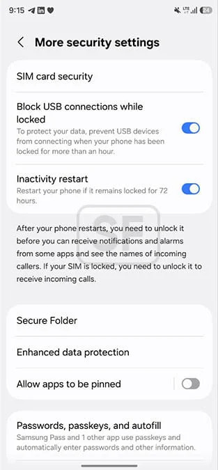 samsung inactivity restart feature