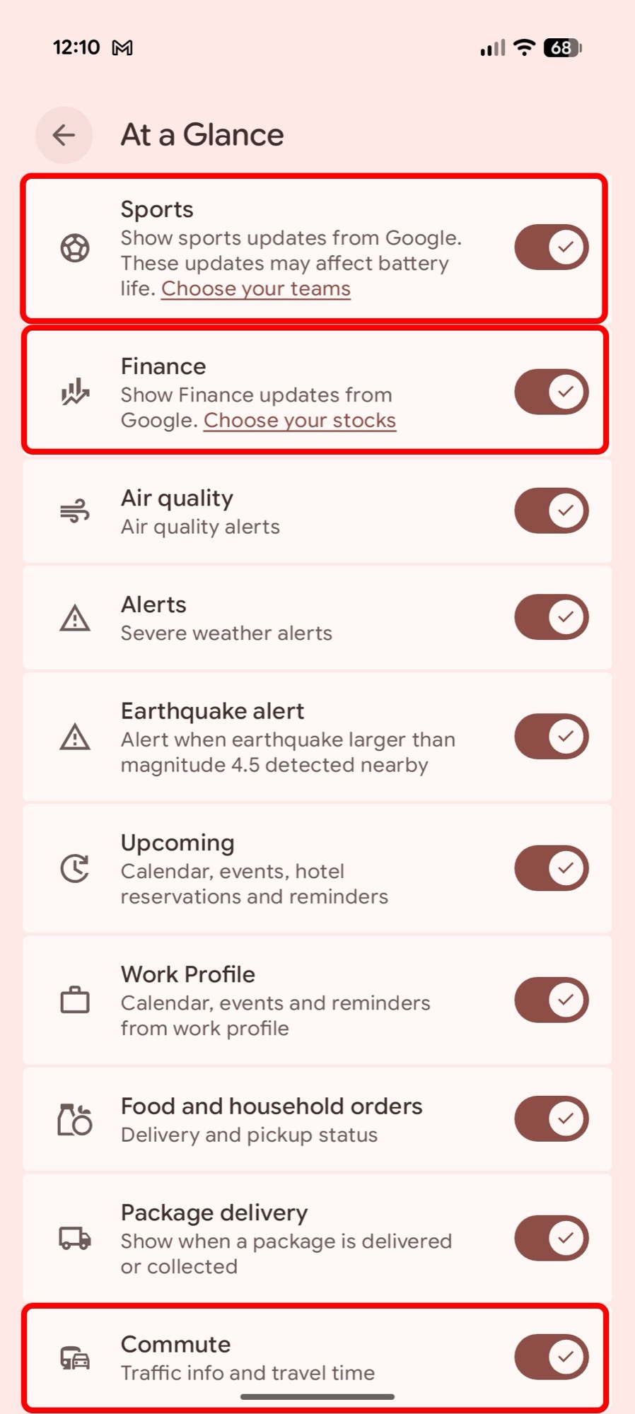screenshot android 16 qpr3 at a glance sports finance commute