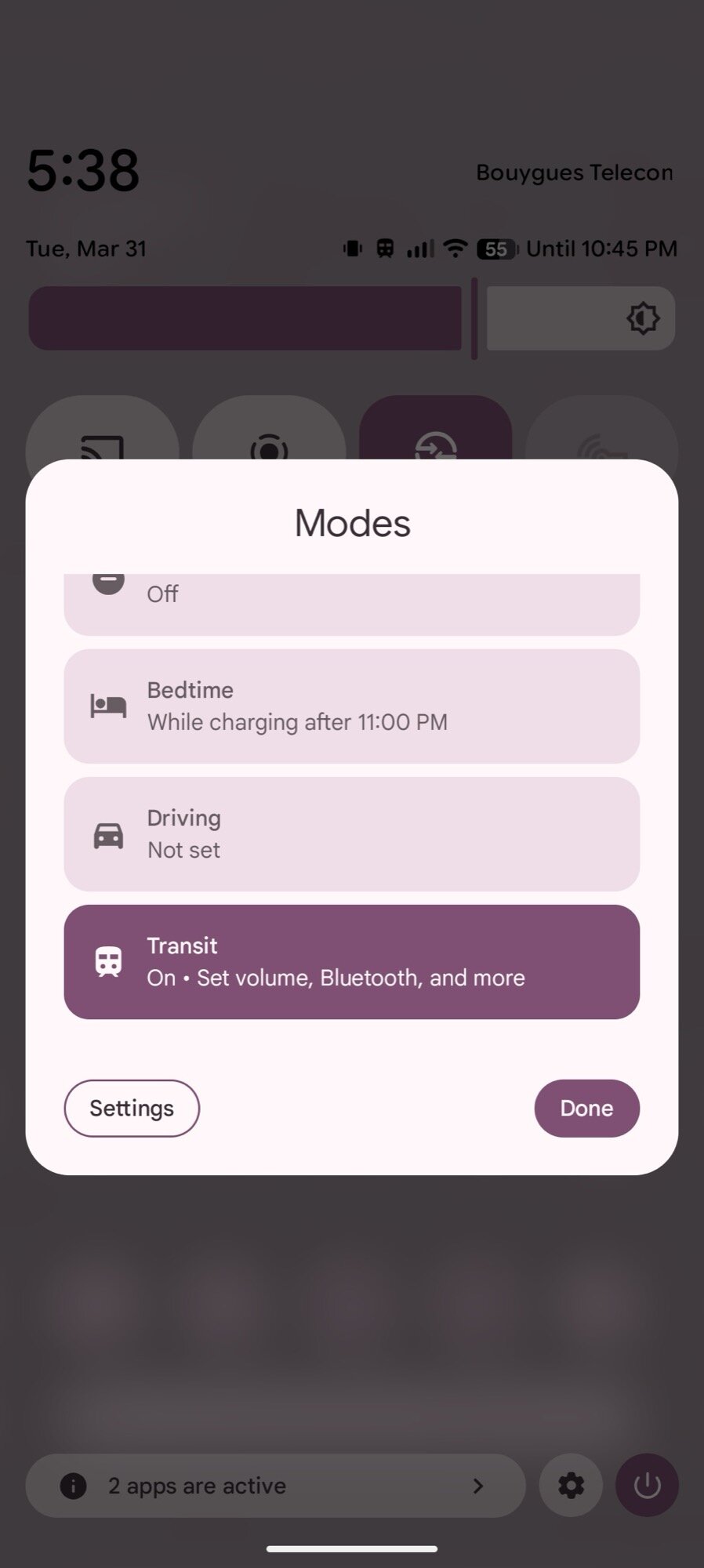 screenshot pixel android modes selection transit