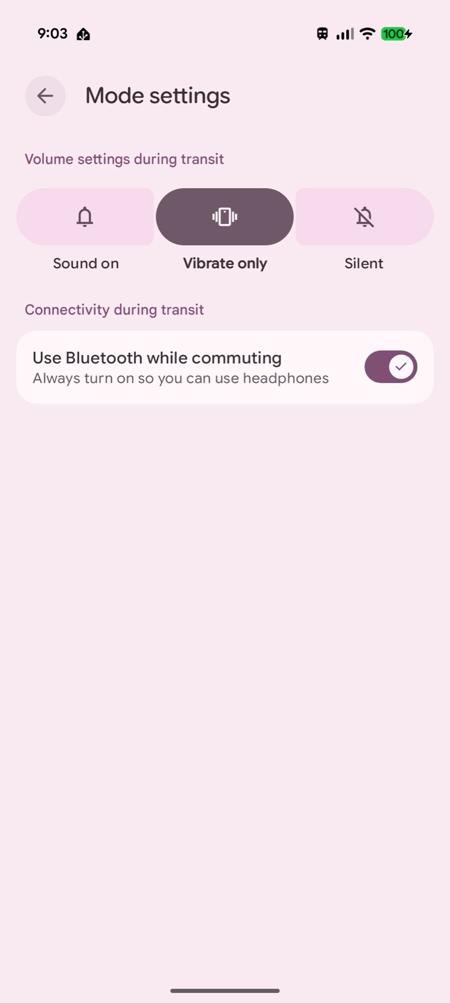 screenshot pixel android transit mode settings volume bluetooth