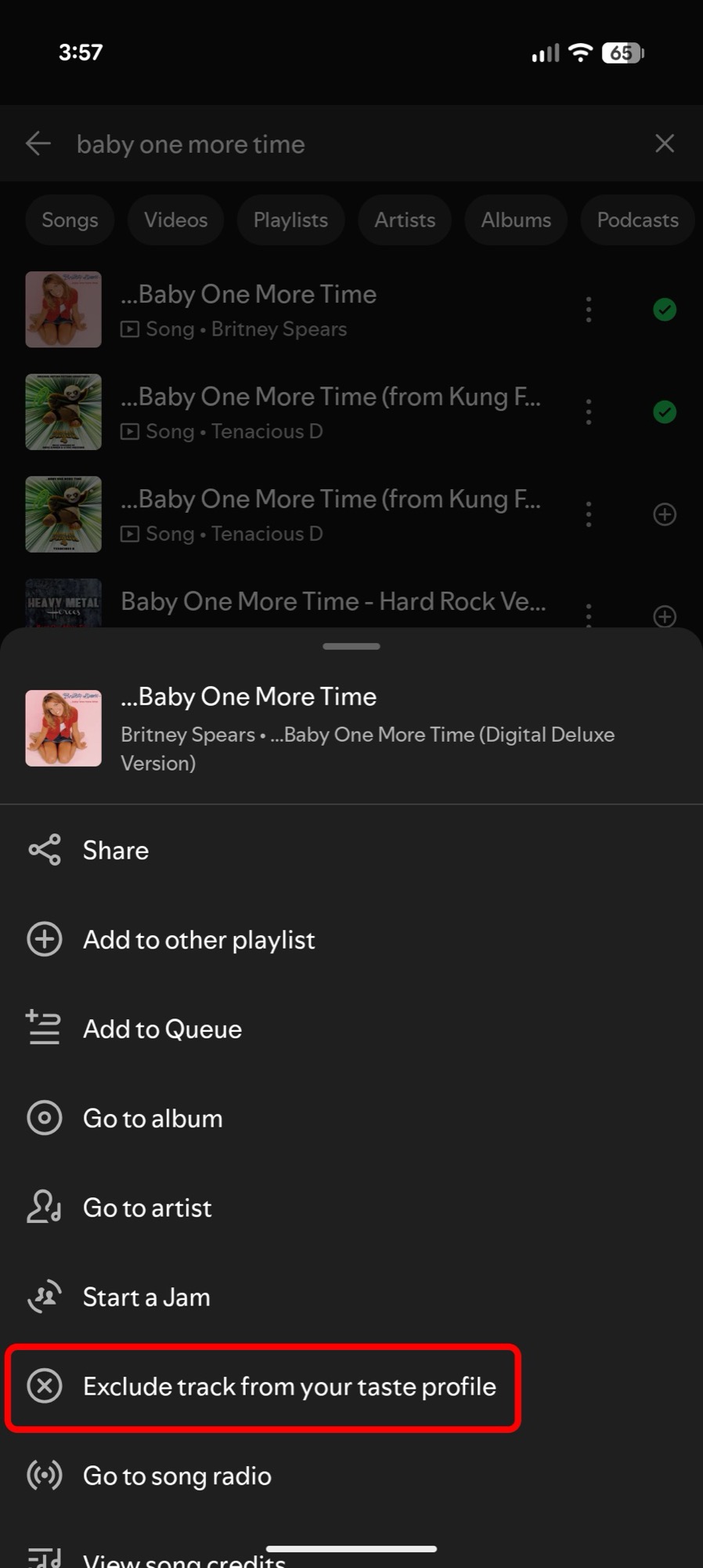 spotify exclude track from taste profile