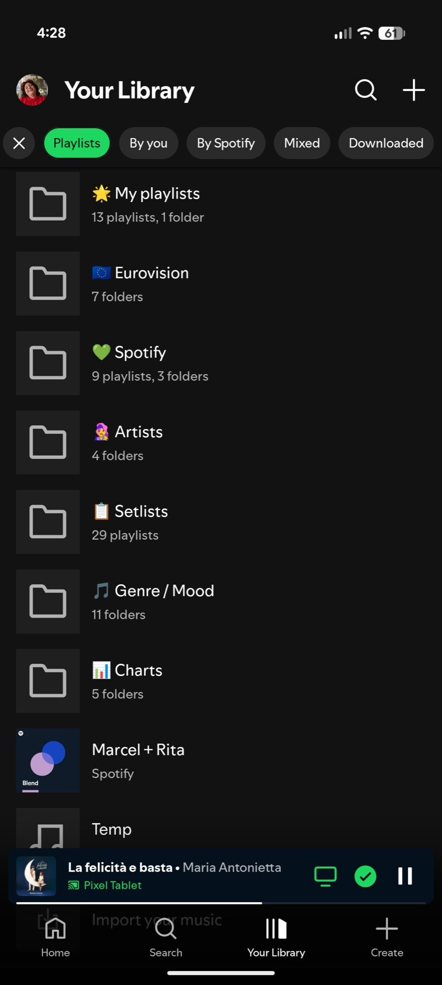 spotify your library playlists folders organization