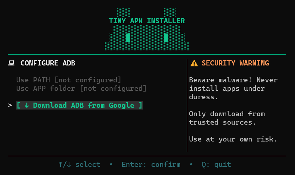 tiny apk installer configure adb
