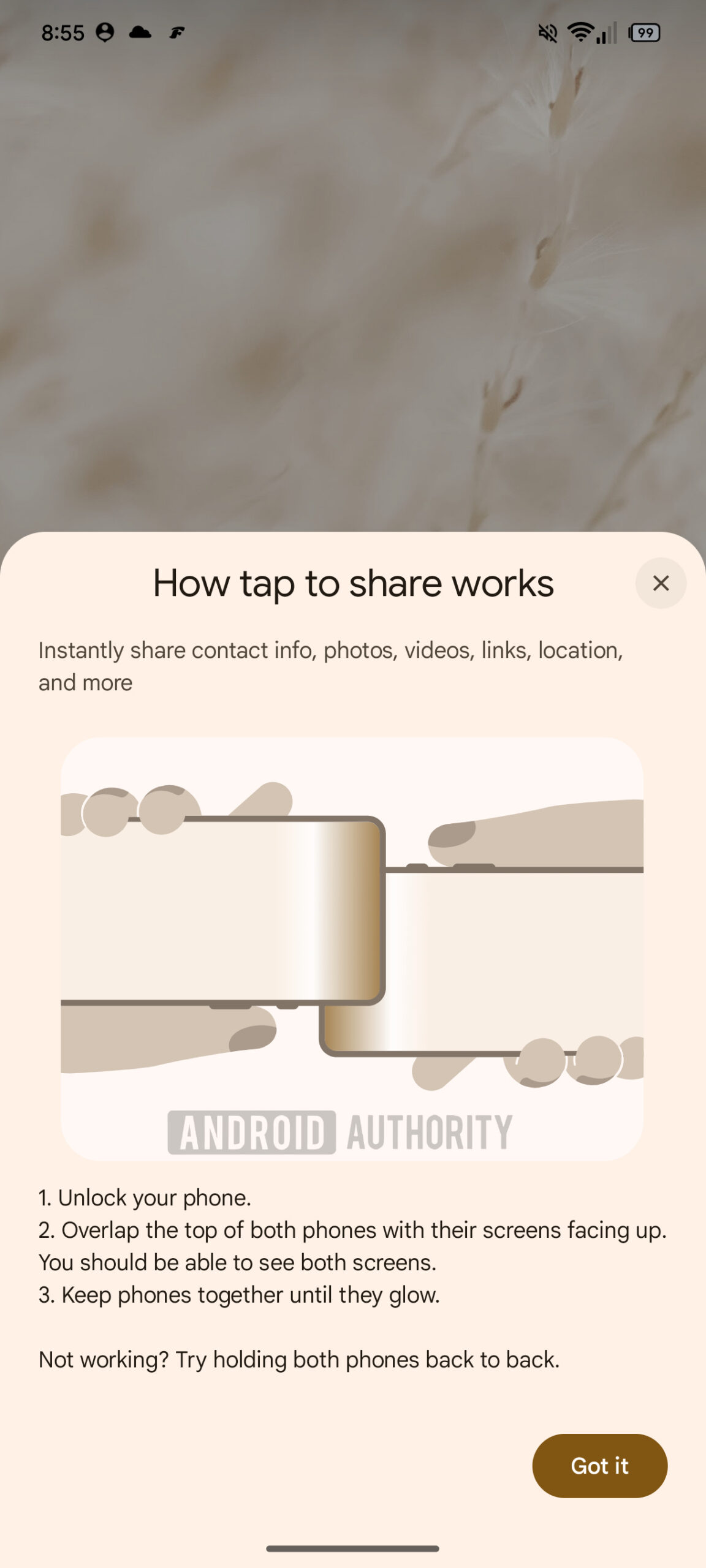 Android Tap to Share feature