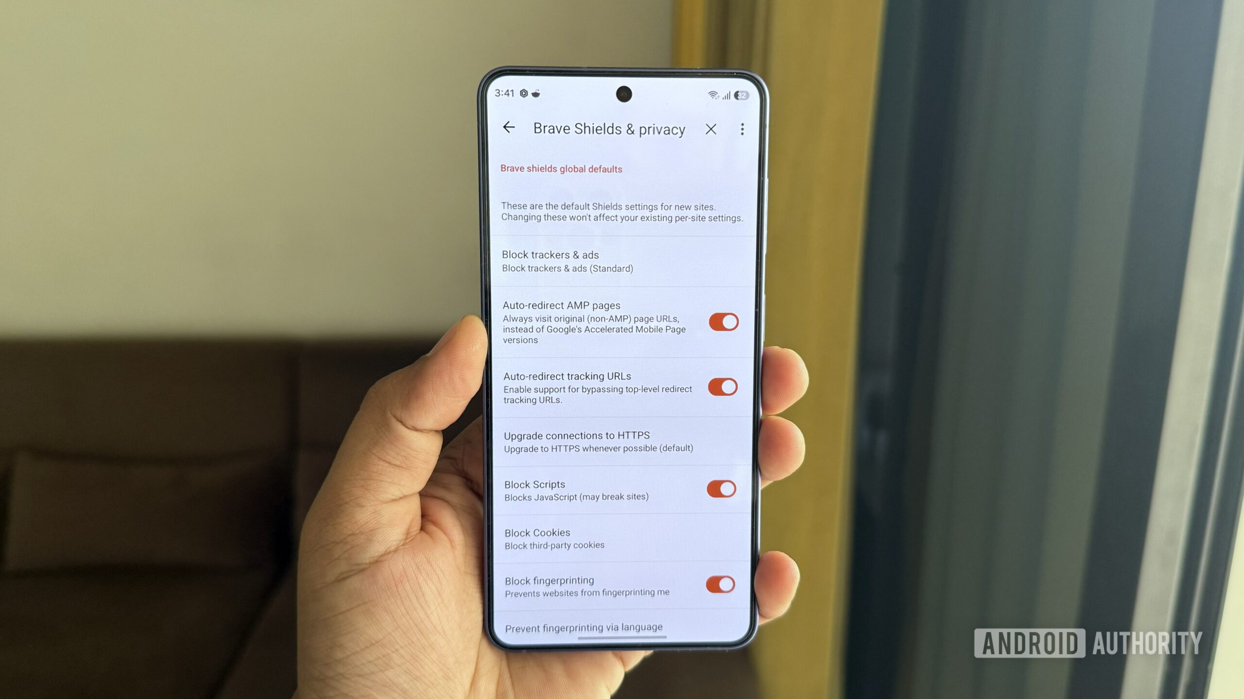 Brave browser showing privacy settings on Android