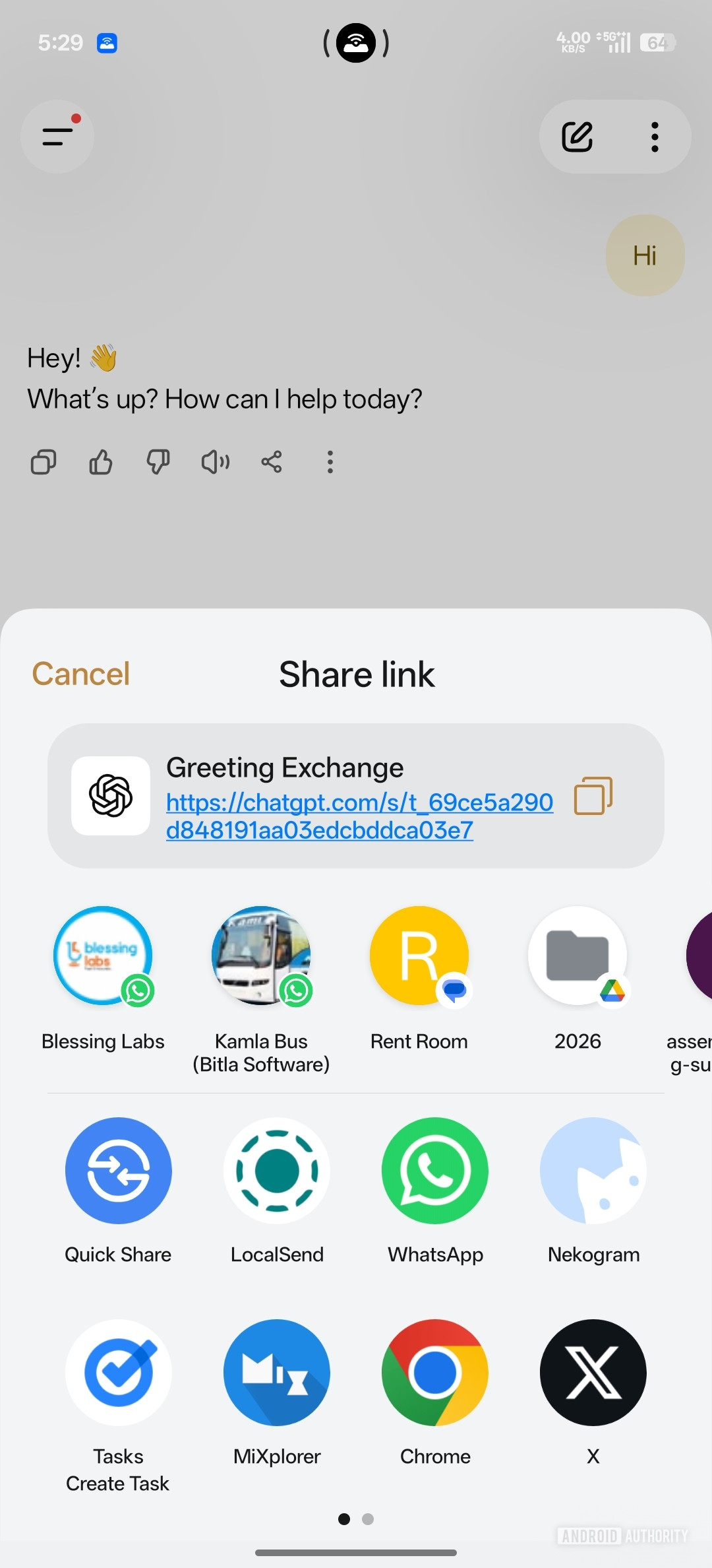 ChatGPT system share sheet