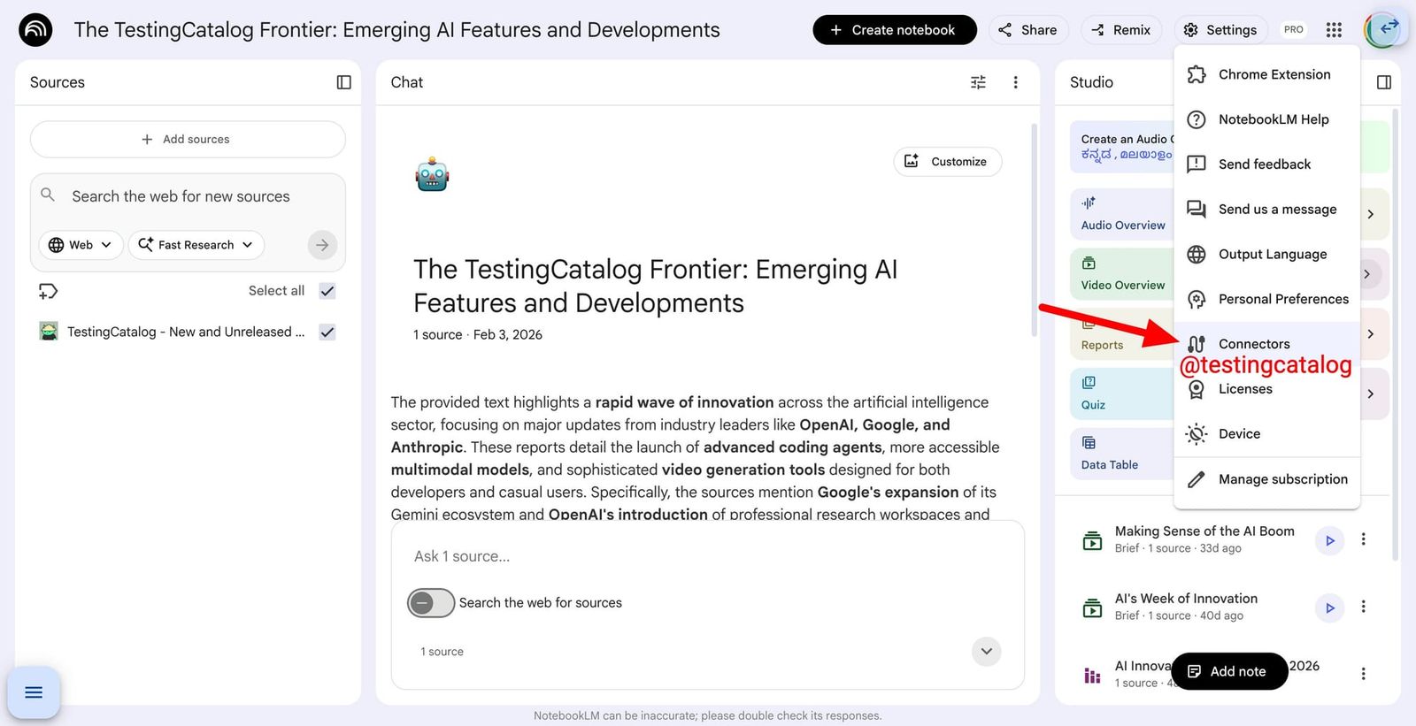 Connectors Tested in NotebookLM Connectors Tested in NotebookLM