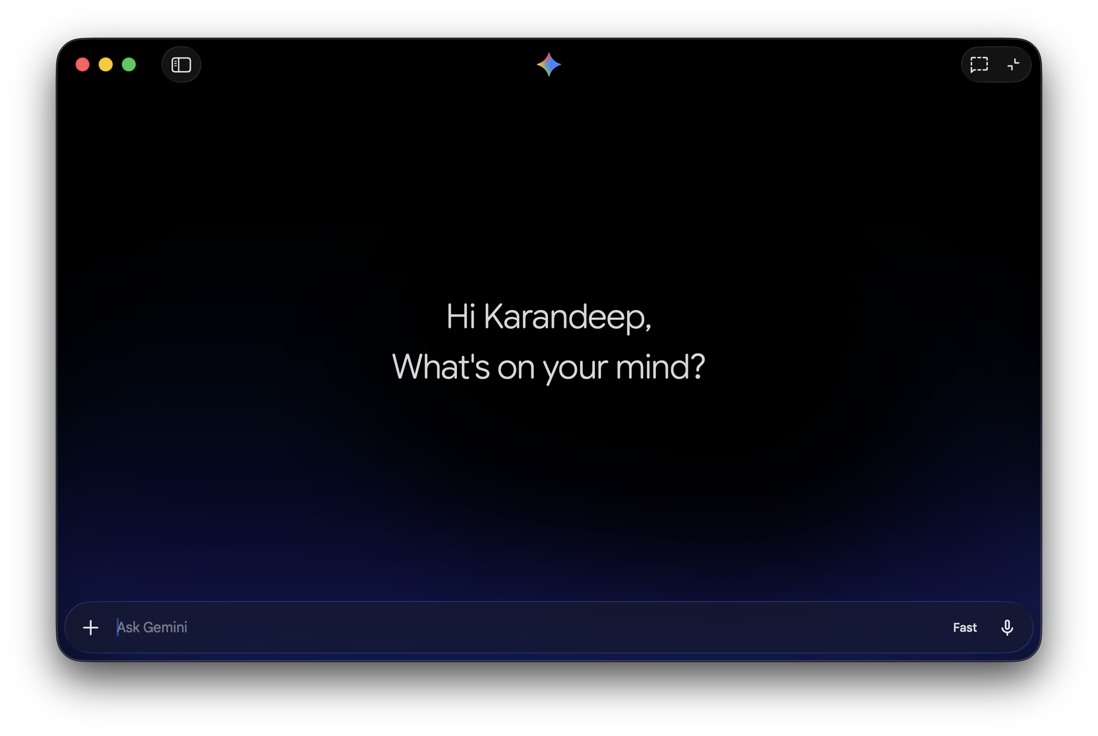 Gemini app for Mac home page screenshot