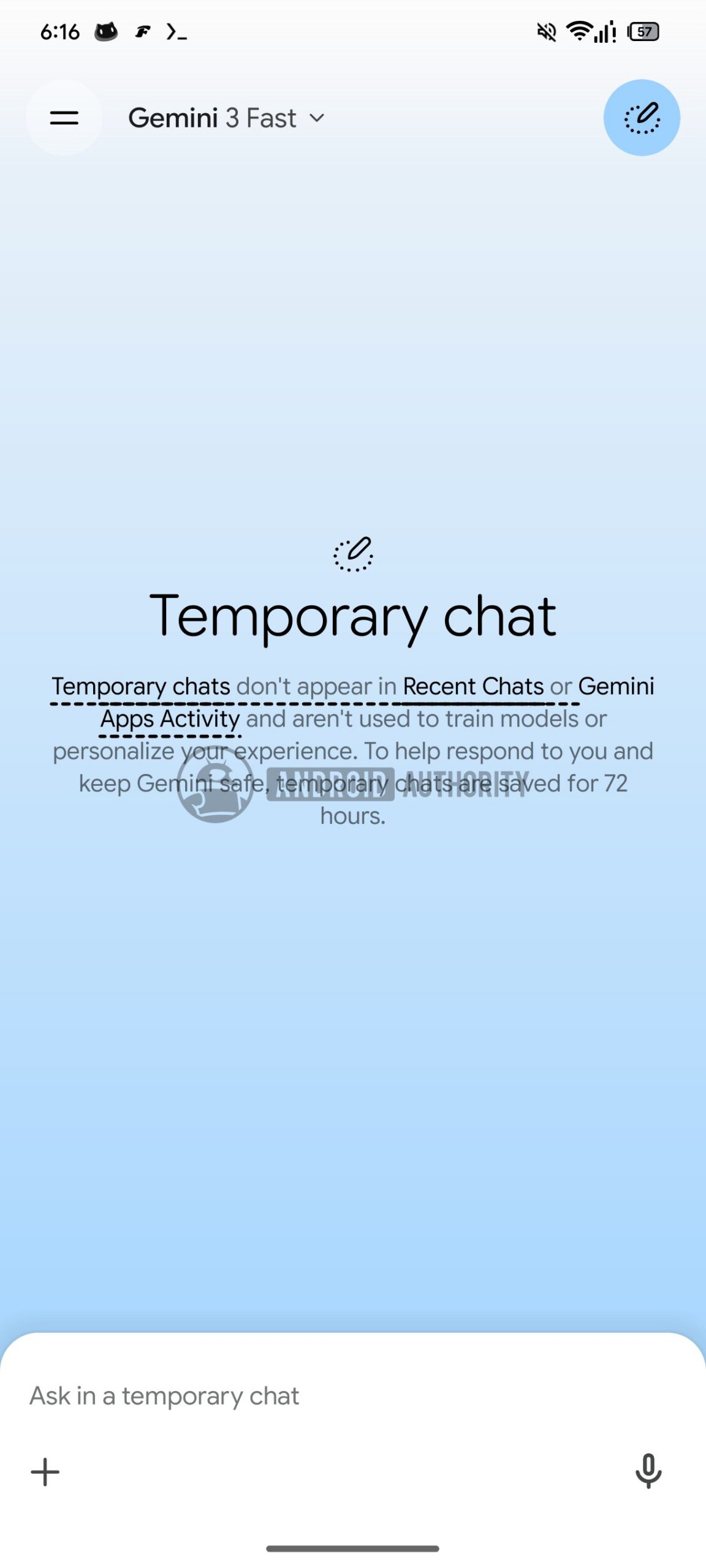 Gemini upcoming chat interface temporary watermarked