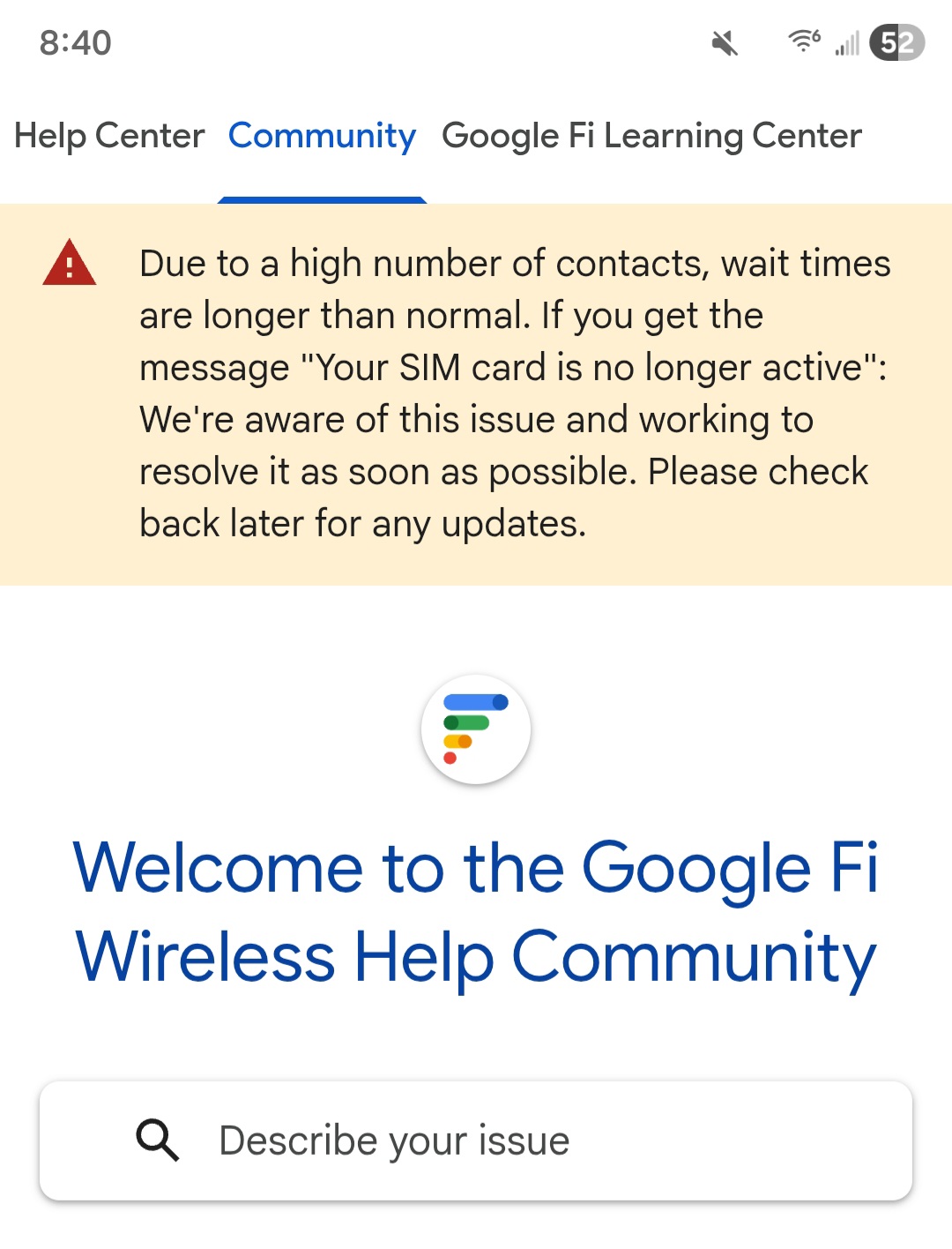 Google Fi support sim card alert